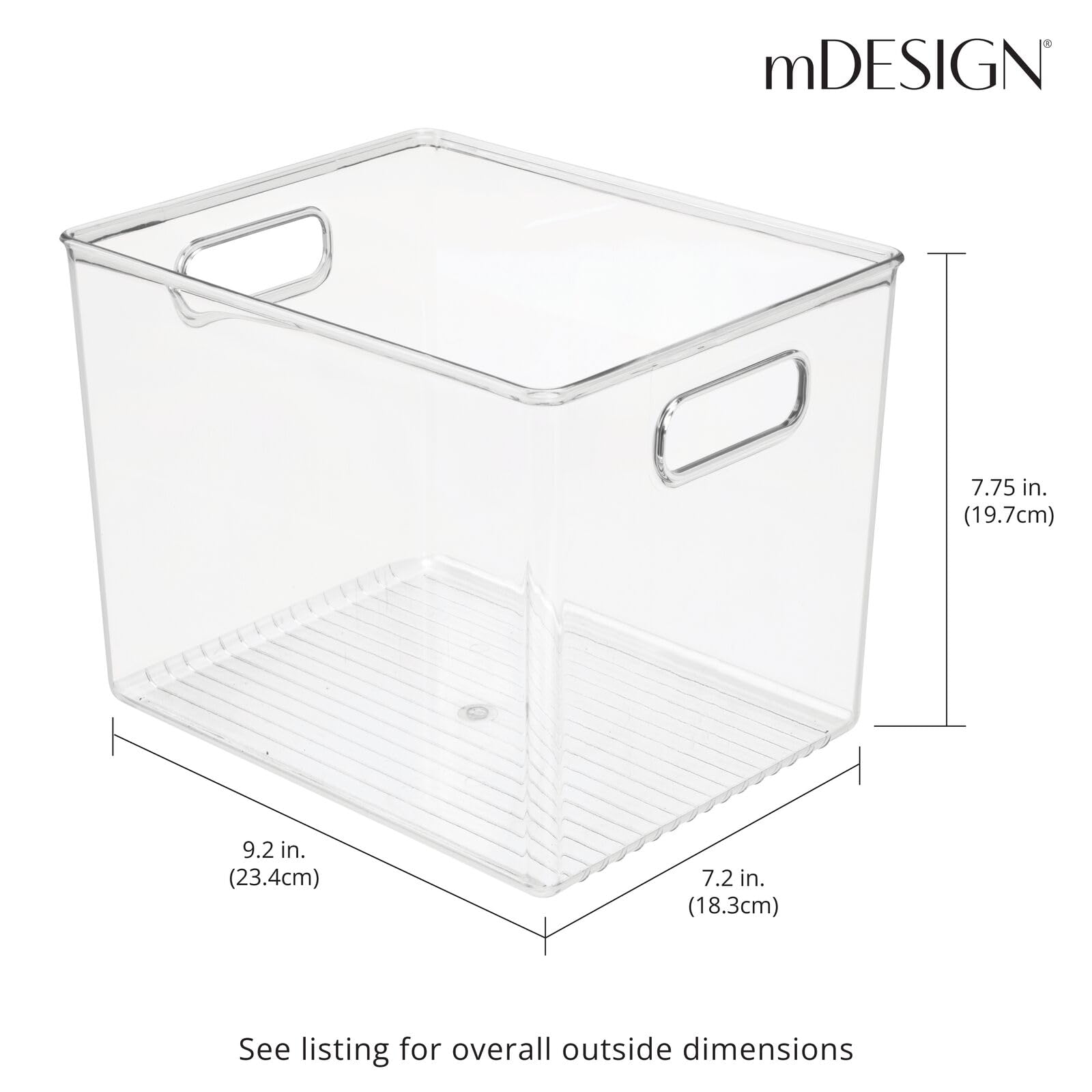 mDesign Tall Deep Rectangular Plastic Office Supplies Storage Organizer Bin with Carrying Handles - Perfect for Organizing Pads, Pens, Pencils, Dry Erase Markers, Highlighters & Sticky Notes | Ligne Collection 4-Pack Clear | Ideal for Home Office, School & Workspace Organization