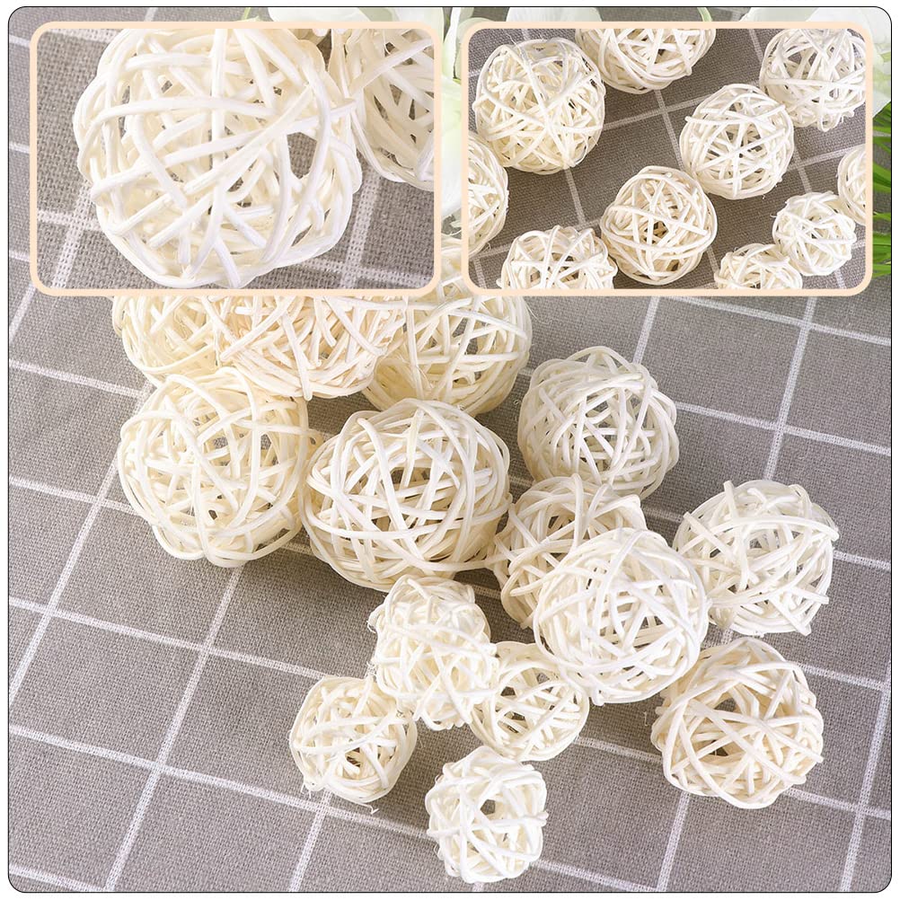 30Pcs Mini White Rattan Balls - Decorative Bowl Filler for Vase, Table Centerpiece, Party & Christmas Decor - Natural Woven Rattan Home Decor for Dining Room, Living Room & Wedding