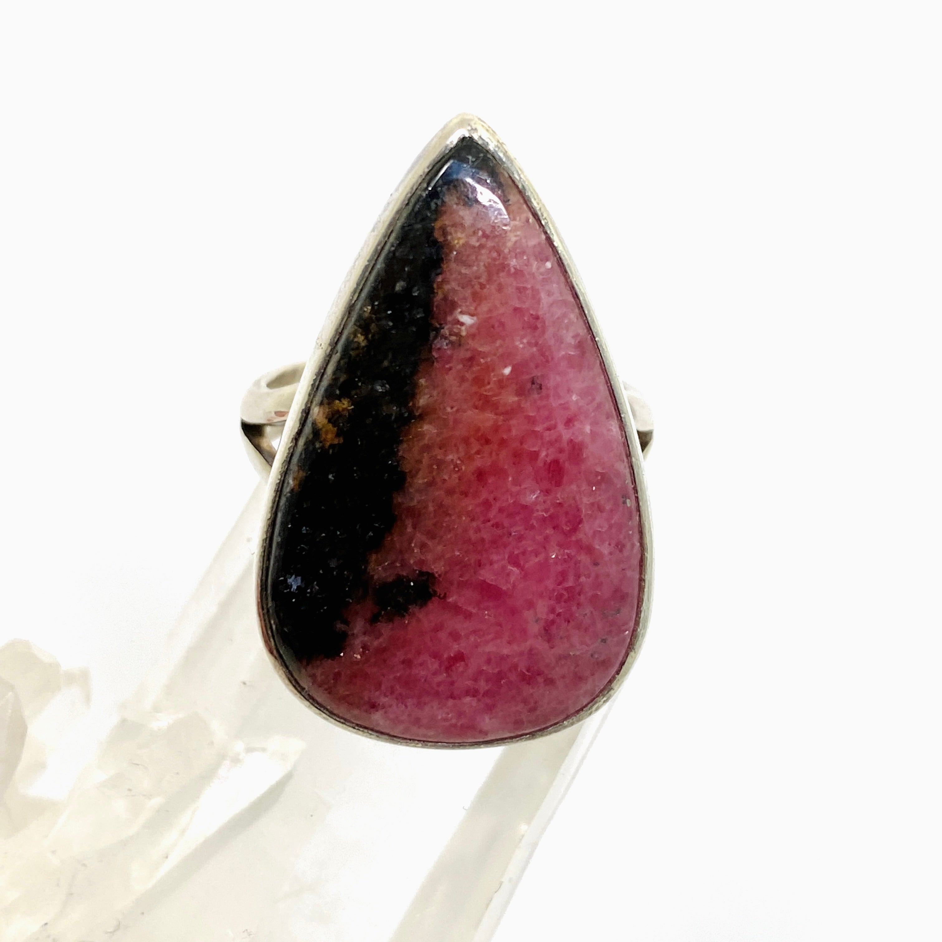 Rhodonite Teardrop Cabochon Ring - Size 8 - KRGJ1496 - Perfect for Healing Jewelry & Boho Fashion Accessories