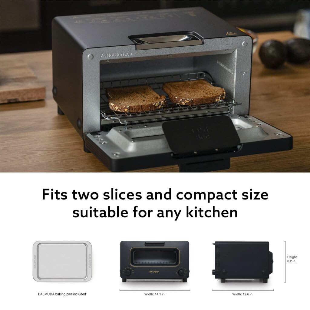 BALMUDA The Toaster Steam Oven - 5 Cooking Modes for Sandwich, Artisan Bread, Pizza & Pastry | Precise Temperature Control with Steam Technology | Includes Baking Pan | US Version in Black | Perfect for Home Kitchens & Small Batch Baking