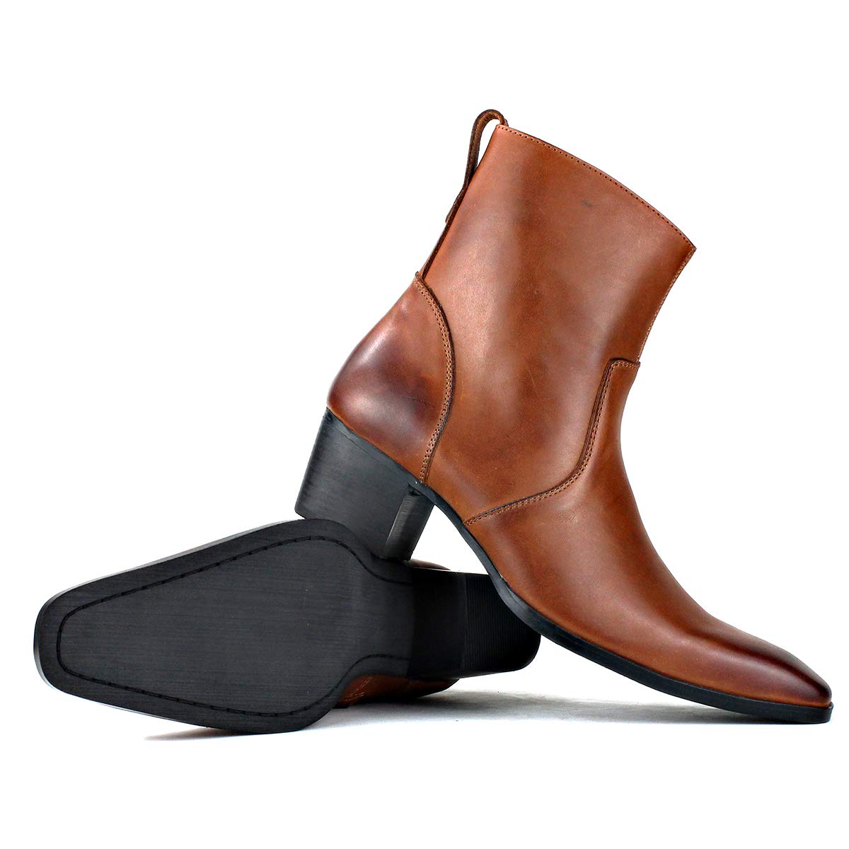 **Men's Casual Chelsea Combat Ankle Boots with Heels & Zipper - Black JY002 | Stylish & Comfortable for Everyday Wear, Work & Outdoor Activities**