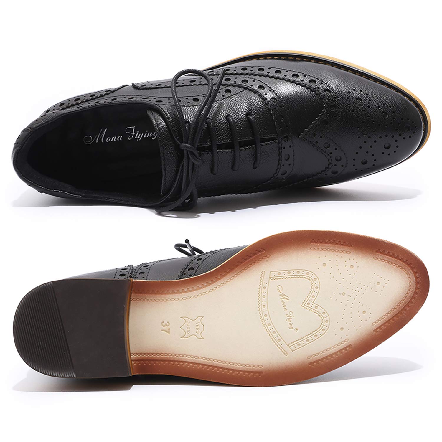 Stylish Women's Leather Perforated Wingtip Oxford Shoes - Breathable Lace-Up Brogue Dress Shoes for Ladies | Perfect for Office, Parties & Formal Occasions