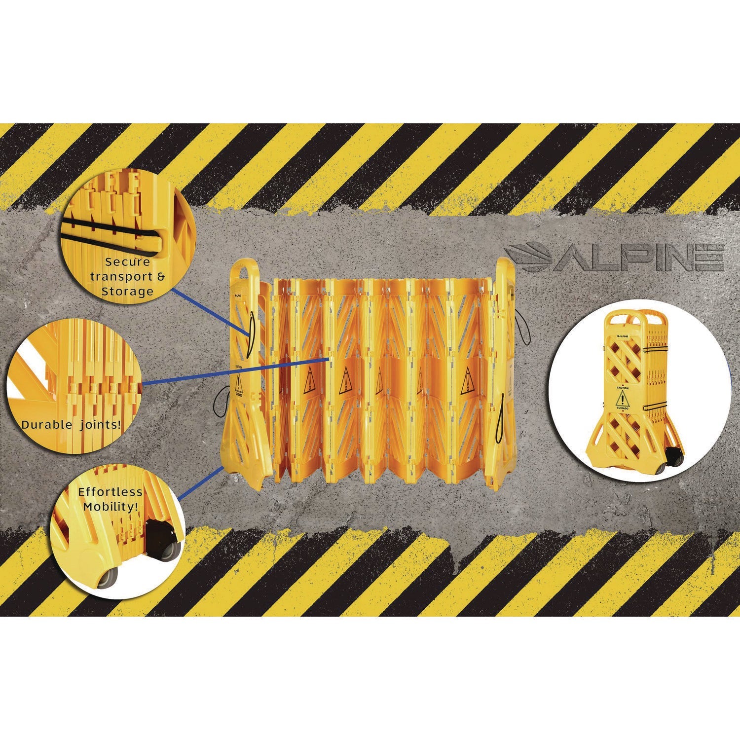 Alpine Industries Expandable Portable Fence Barrier - 6ft Safety Barricade with Interlocking Panels, Heavy Duty Plastic Construction (Yellow) - Ideal for Crowd Control, Event Security & Construction Site Safety