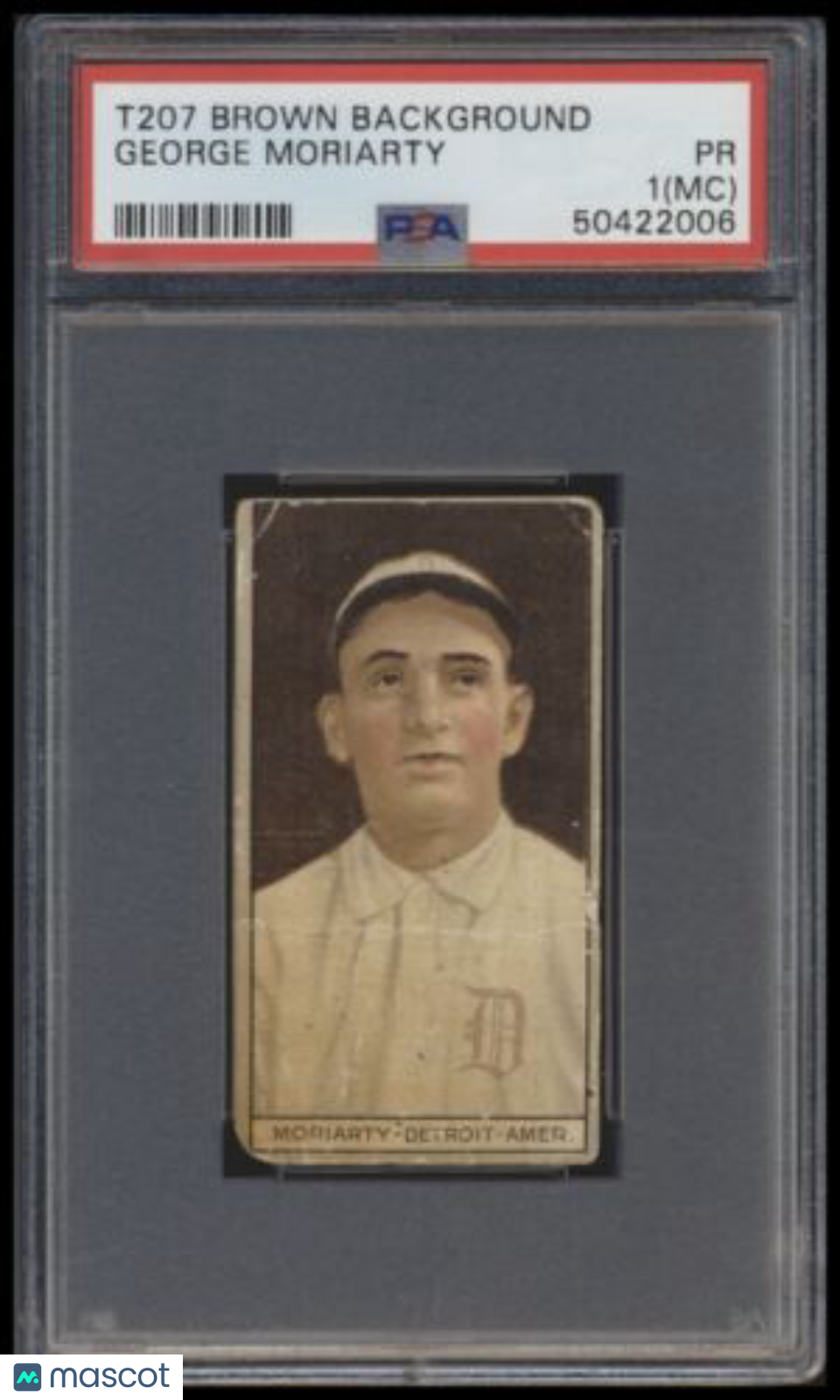 1912 T207 Brown Background George Moriarty PSA 1MC Red Cycle Back Baseball Card - Rare Vintage Collectible for Sports Memorabilia & Card Game Enthusiasts