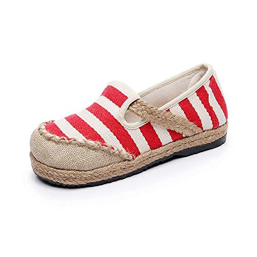 Noapasa Women's Striped Canvas Slip-On Loafers - Casual Embroidered Ethnic Flats with Floral Design | Perfect for Spring Outfits, Beach Walks & Boho Fashion