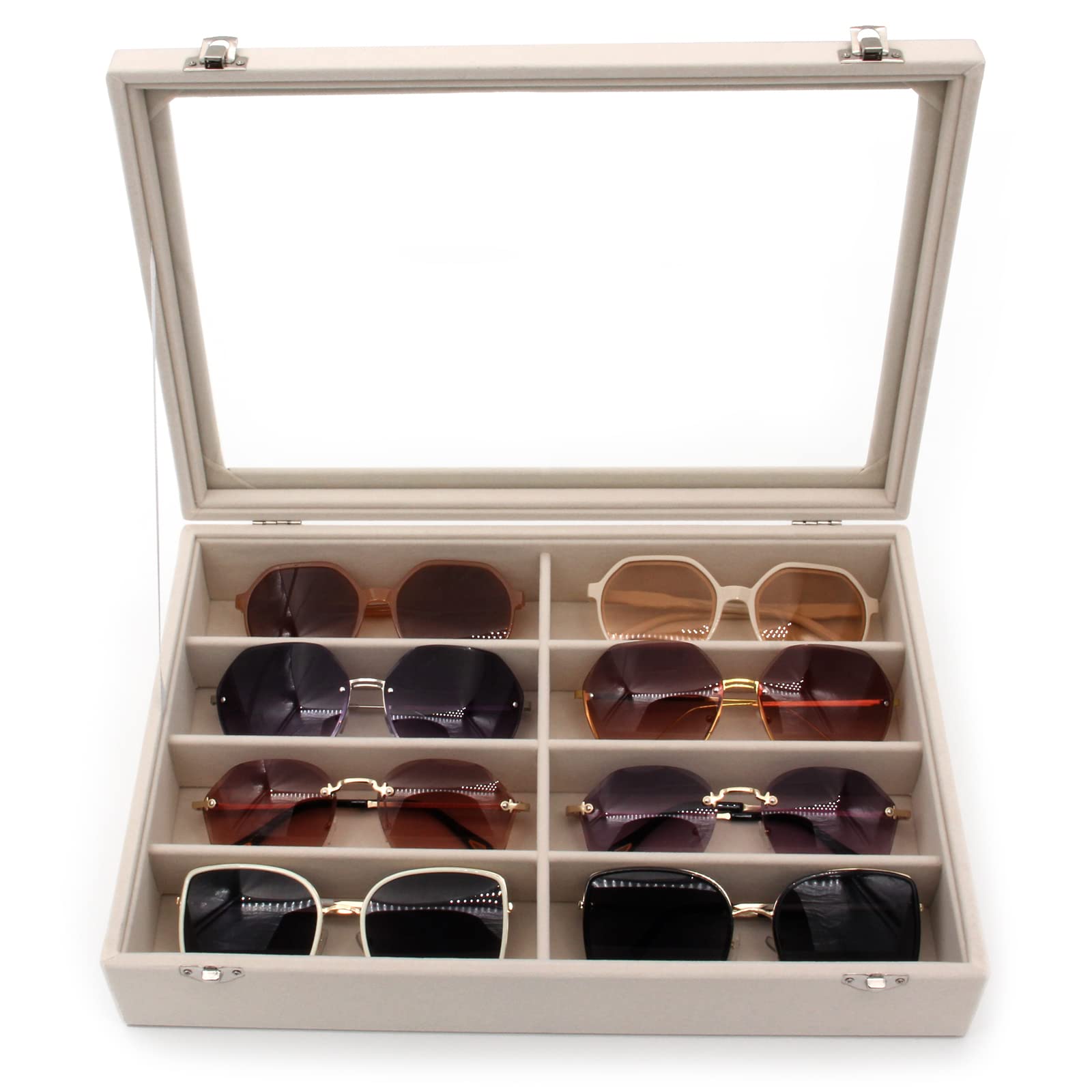 Premium Velvet Sunglasses Organizer - 8 Slot Eyewear Storage Box & Display Case for Sunglasses, Glasses, Reading Glasses | Perfect for Home, Office, Travel & Retail Store Display