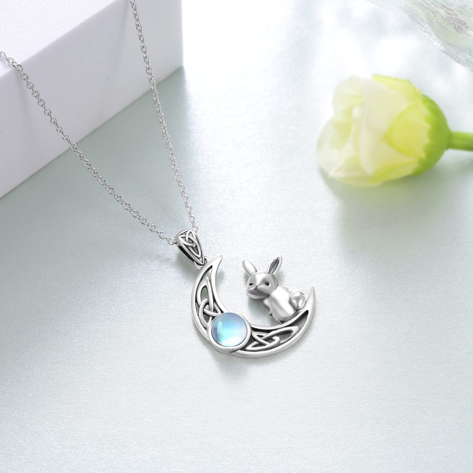 Moonstone Bunny Necklace for Women - 925 Sterling Silver Rabbit Pendant Necklace, Easter Bunny Jewelry Gift for Her - Perfect for Easter Gifts, Birthday Presents & Everyday Wear