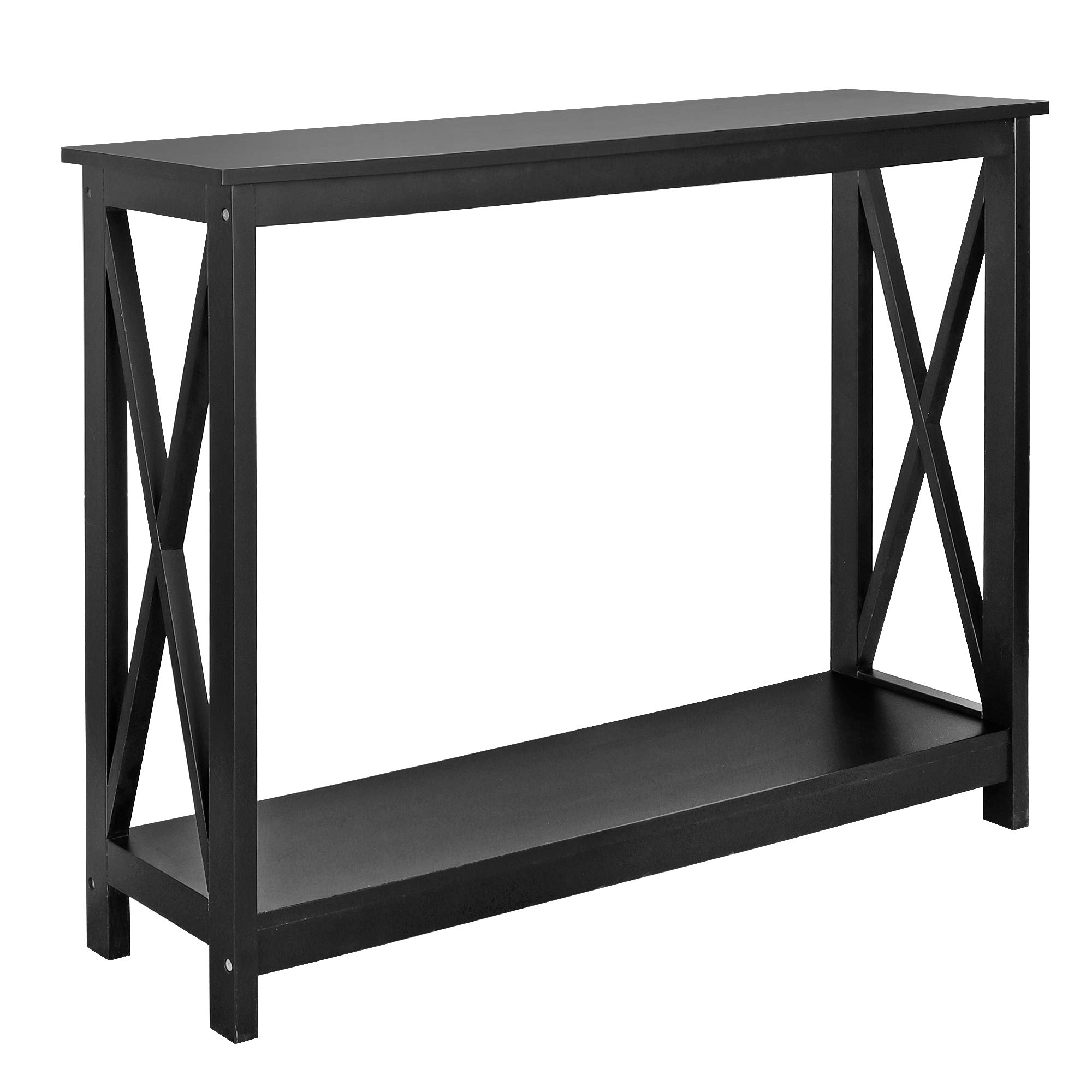 ZENY 2-Tier Console Table - Narrow Entryway Sofa Table with Shelves for Hallway, Foyer & Living Room - Modern Black Entrance Table for Small Spaces & Home Decor