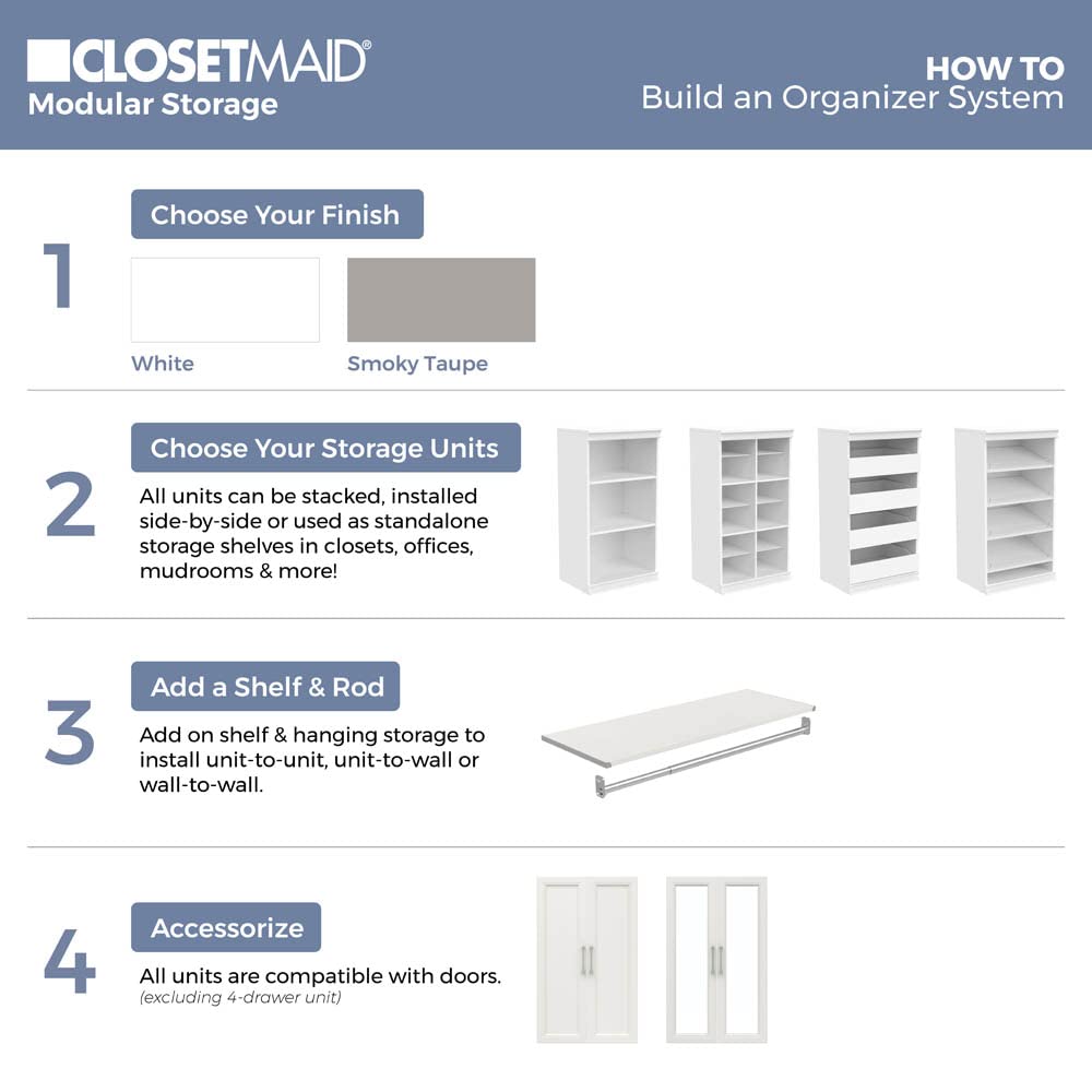 ClosetMaid 12-Shelf Modular Wood Closet Organizer - Adjustable Shelves with Dividers, Stackable Design, Full Backer & Decorative Trim in White | Perfect for Bedroom, Closet & Home Storage Organization