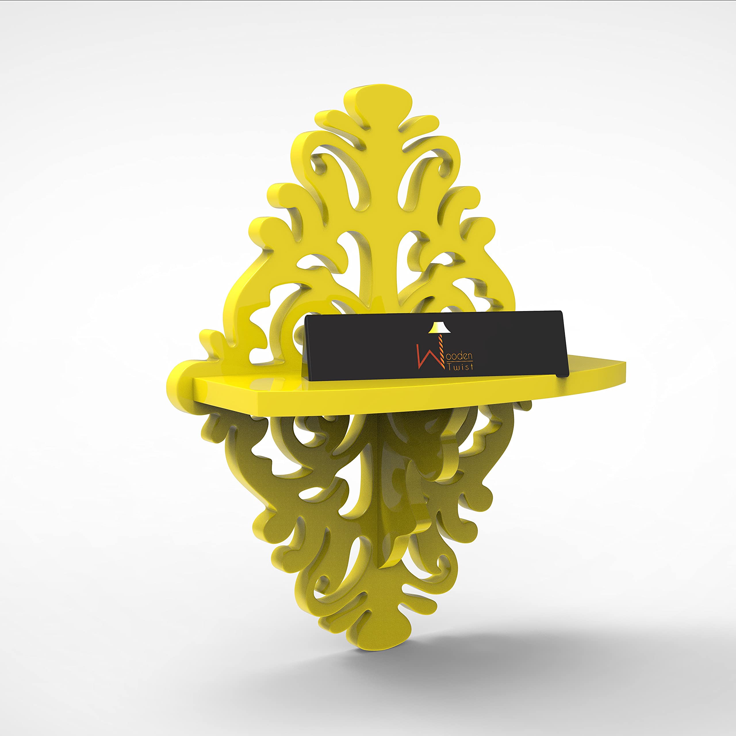 Beautiful Yellow Wooden Twist Floating Wall Shelves - Handcrafted Decorative Shelf for Living Room, Bedroom, or Office Decor - Perfect for Displaying Photos, Plants, and Home Accessories