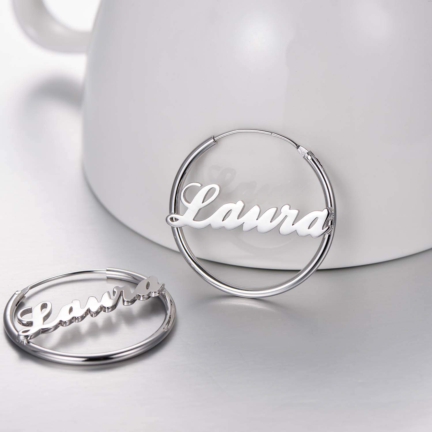 Personalized 925 Sterling Silver Custom Name Hoop Earrings for Women | Unique Engraved Jewelry Gift for Her | Birthday, Anniversary, Valentine's Day Present