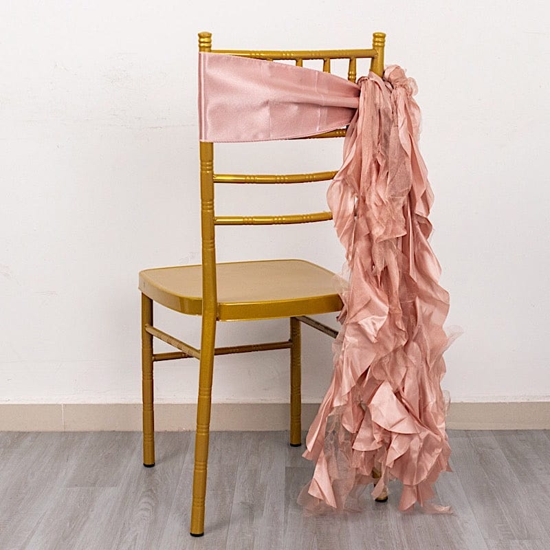 5 Pack Curly Willow Chiffon Satin Chair Sashes - Elegant Wedding Decor, Bridal Shower & Party Chair Ribbons for Banquet, Reception, and Special Events
