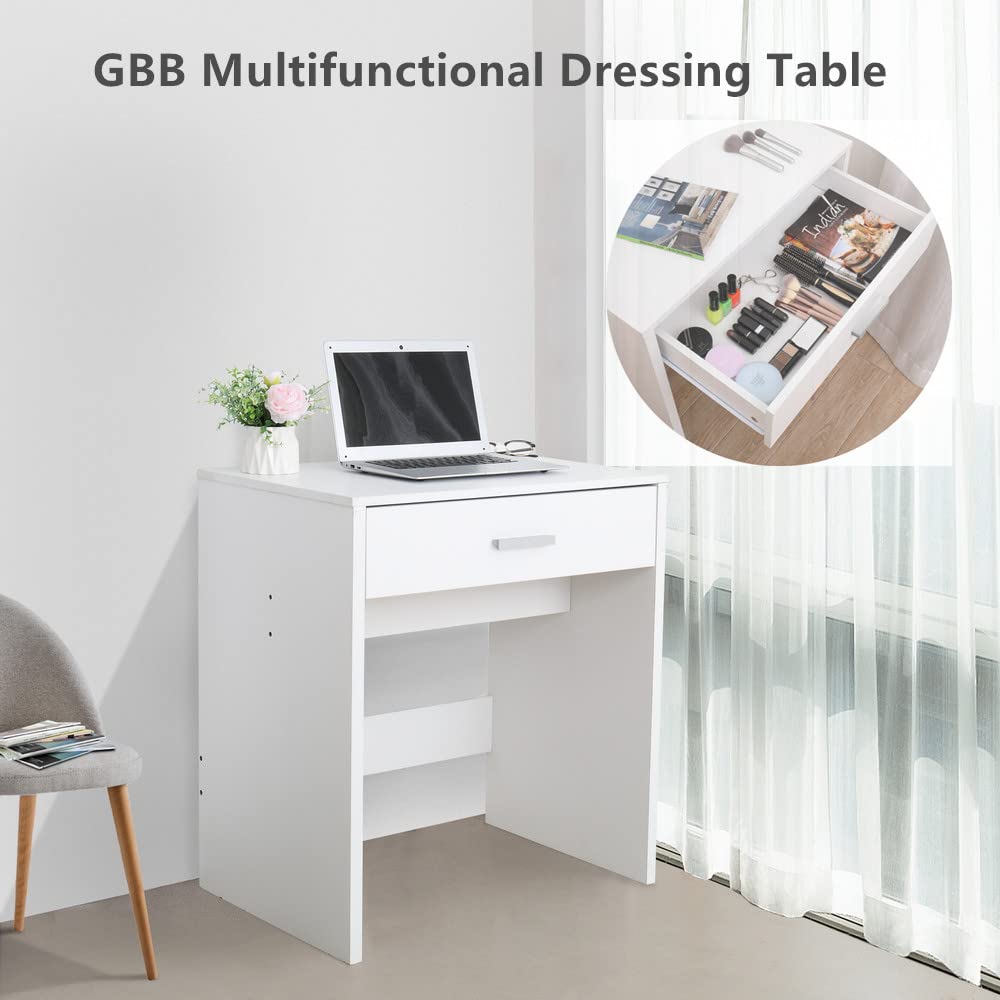GBB Single Drawer Vanity Table with LED Lights & Large Mirror - White Makeup Dressing Table for Bedroom, Home Office, Hair Salon & Studio - Perfect for Daily Makeup, Skincare Routine & Professional Beauty Services