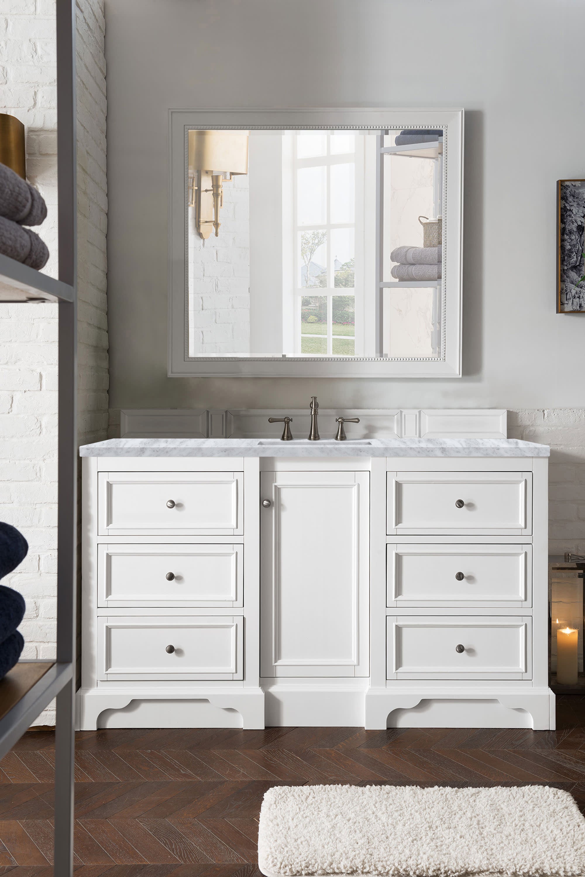 De Soto 60-Inch Single Bathroom Vanity with 3CM Carrara Marble Top in Bright White - Perfect for Modern Master Bathrooms & Powder Rooms