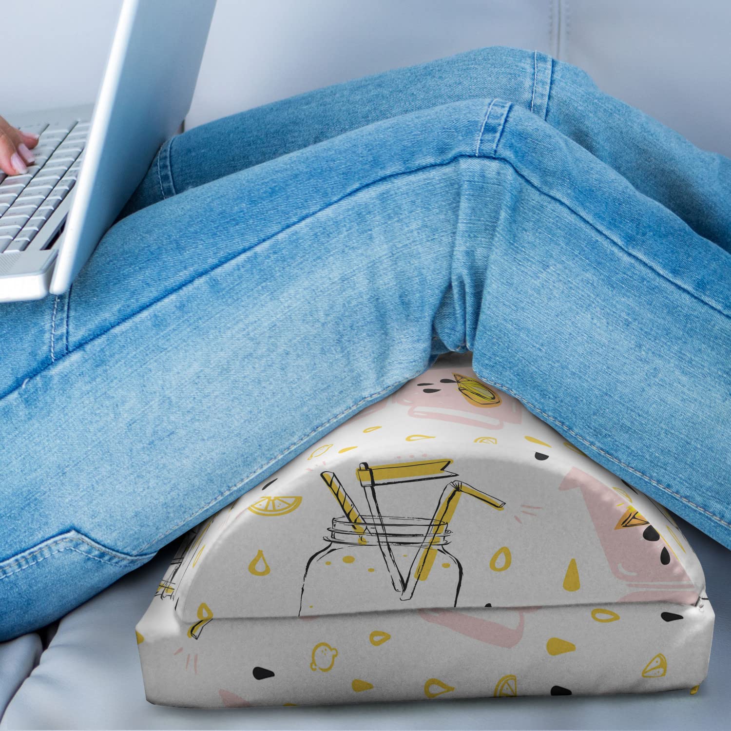 Ambesonne Summer Foot Rest - Adjustable Ergonomic Memory Foam Leg Support with Non-Slip Backing, Abstract Lemonade Glass & Lemon Slices Design - Perfect for Office, Home & Relaxation