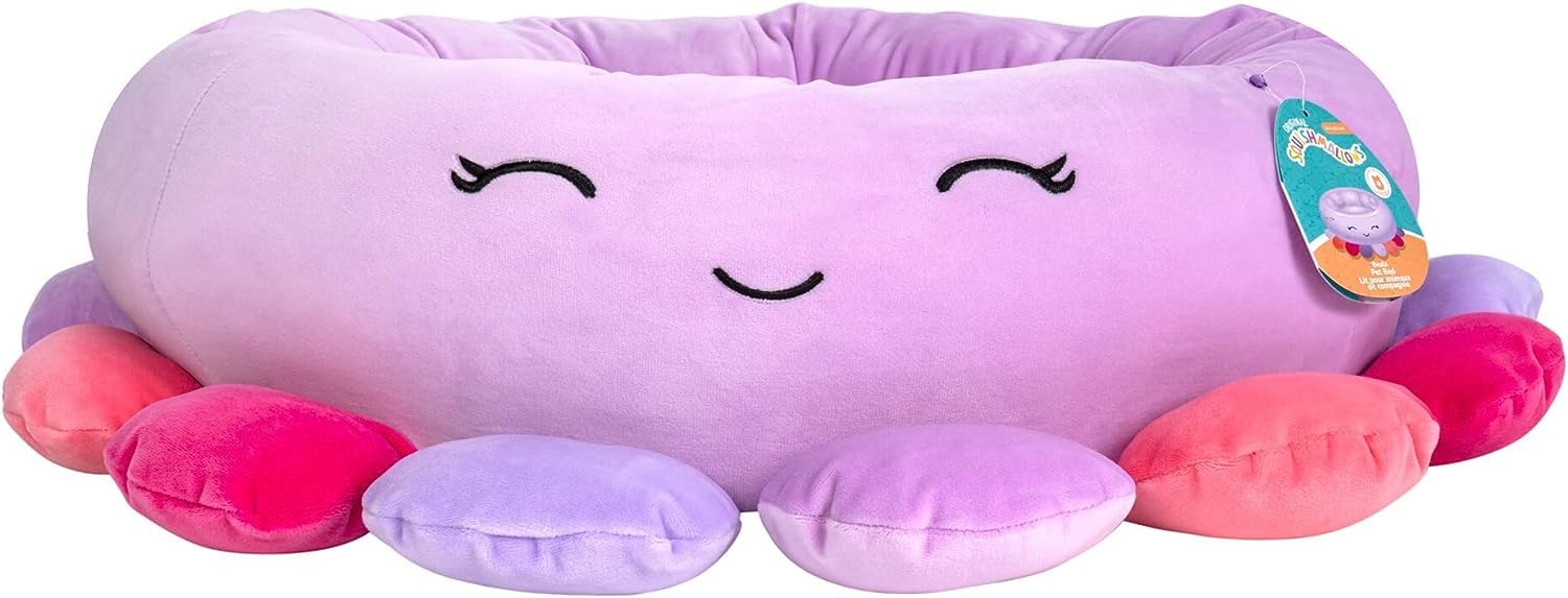 24-Inch Squishmallows Beula Octopus Pet Bed - Ultra Soft Plush Dog & Cat Bed for Medium Pets | Official Squishmallows Pet Accessory | Perfect for Cuddling, Napping & Home Decor