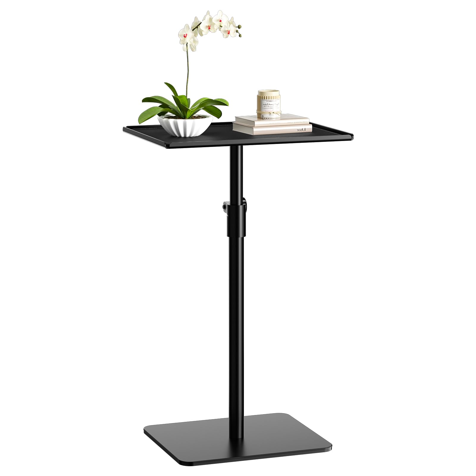 Adjustable Height Metal End Table - Matte Black Square Side Table for Living Room, Bedroom & Outdoor Use | Small Space Sofa Table with Tray for Drinks, Coffee & Decor | Ideal for Apartments, Patios & Compact Spaces