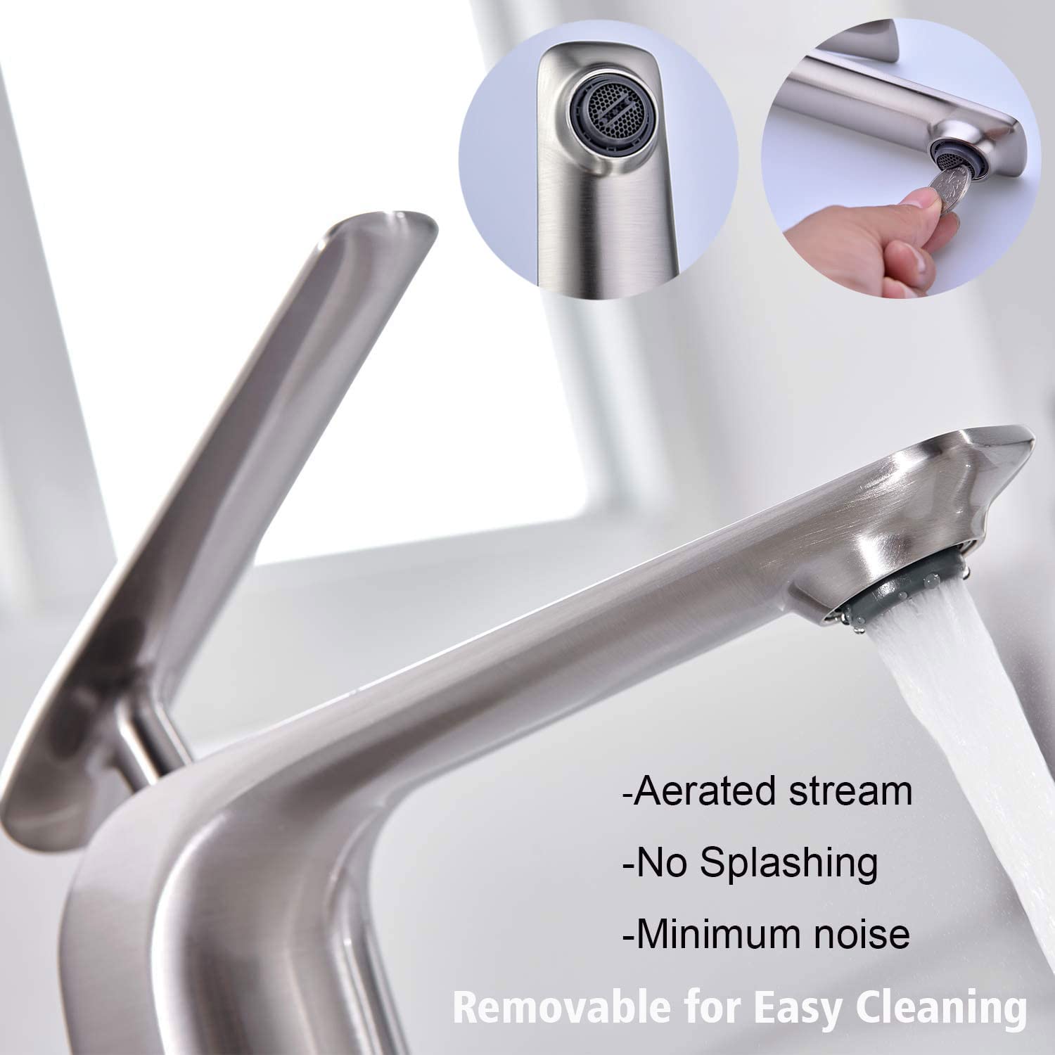 Premium Brushed Nickel Single Handle Bathroom Faucet - 1 Hole Modern Sink Mixer Tap with Brass Construction & Supply Hoses - Perfect for Vanity, Guest Bath & Powder Room Upgrades