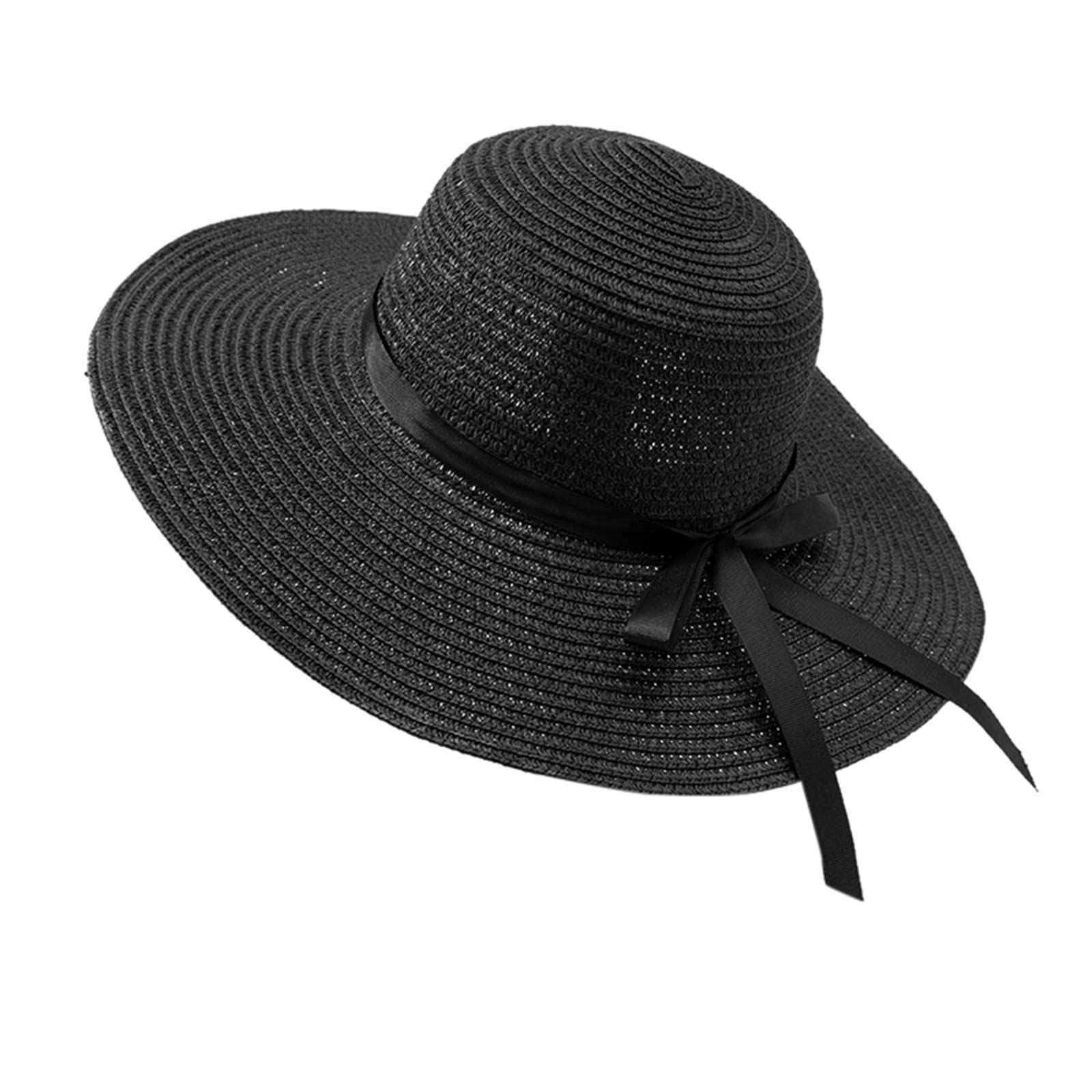 Women's Straw Sun Hat for Spring & Summer - Wide Brim Beach Hat with UPF Protection, Casual Woven Sun Hat for Women, Black - Perfect for Beach Vacations, Pool Parties & Outdoor Adventures