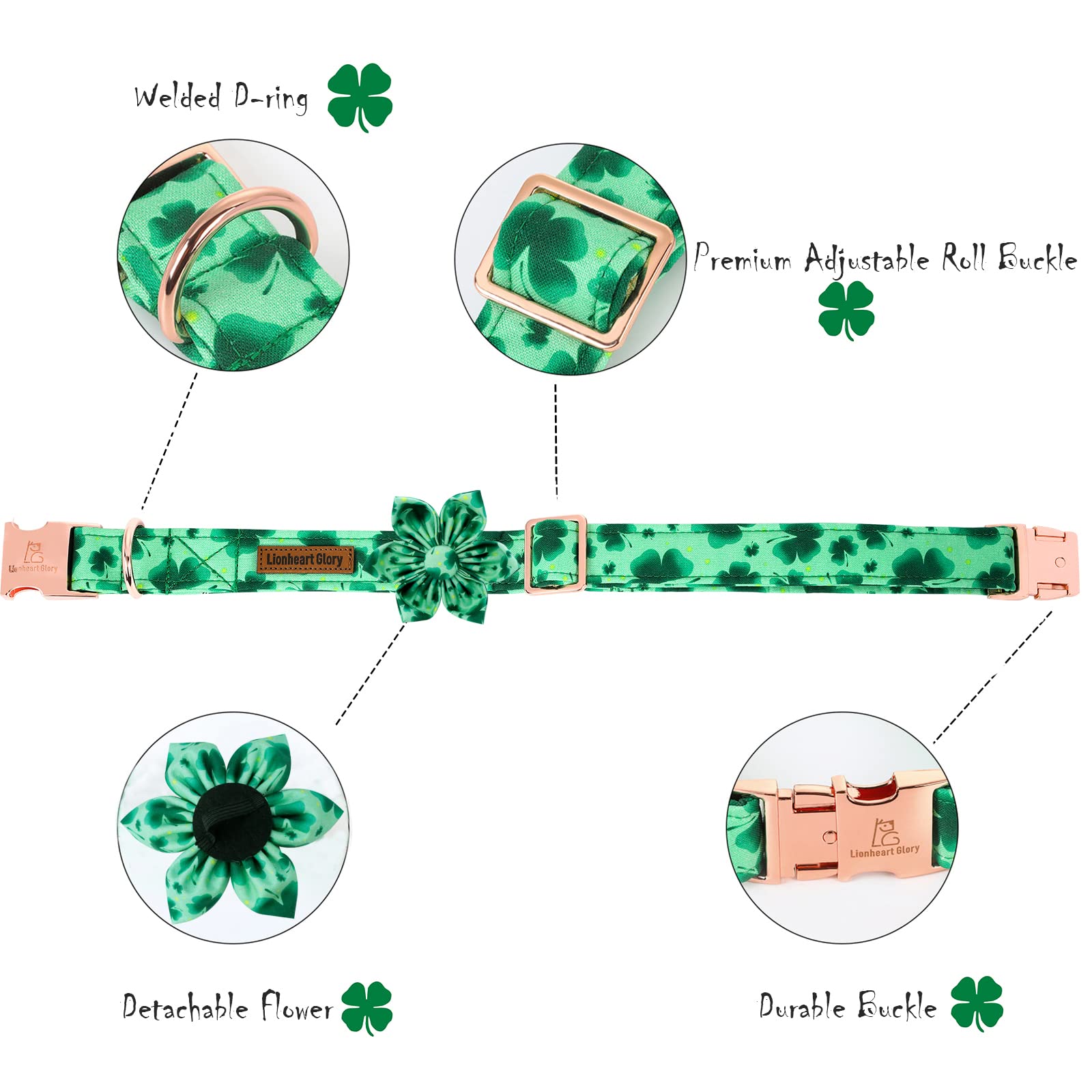 St. Patrick's Day Dog Collar with Floral Pattern - Adjustable Pet Collar for Large Dogs | Cute Flower Design for Irish-Themed Pet Parties & Outdoor Walks