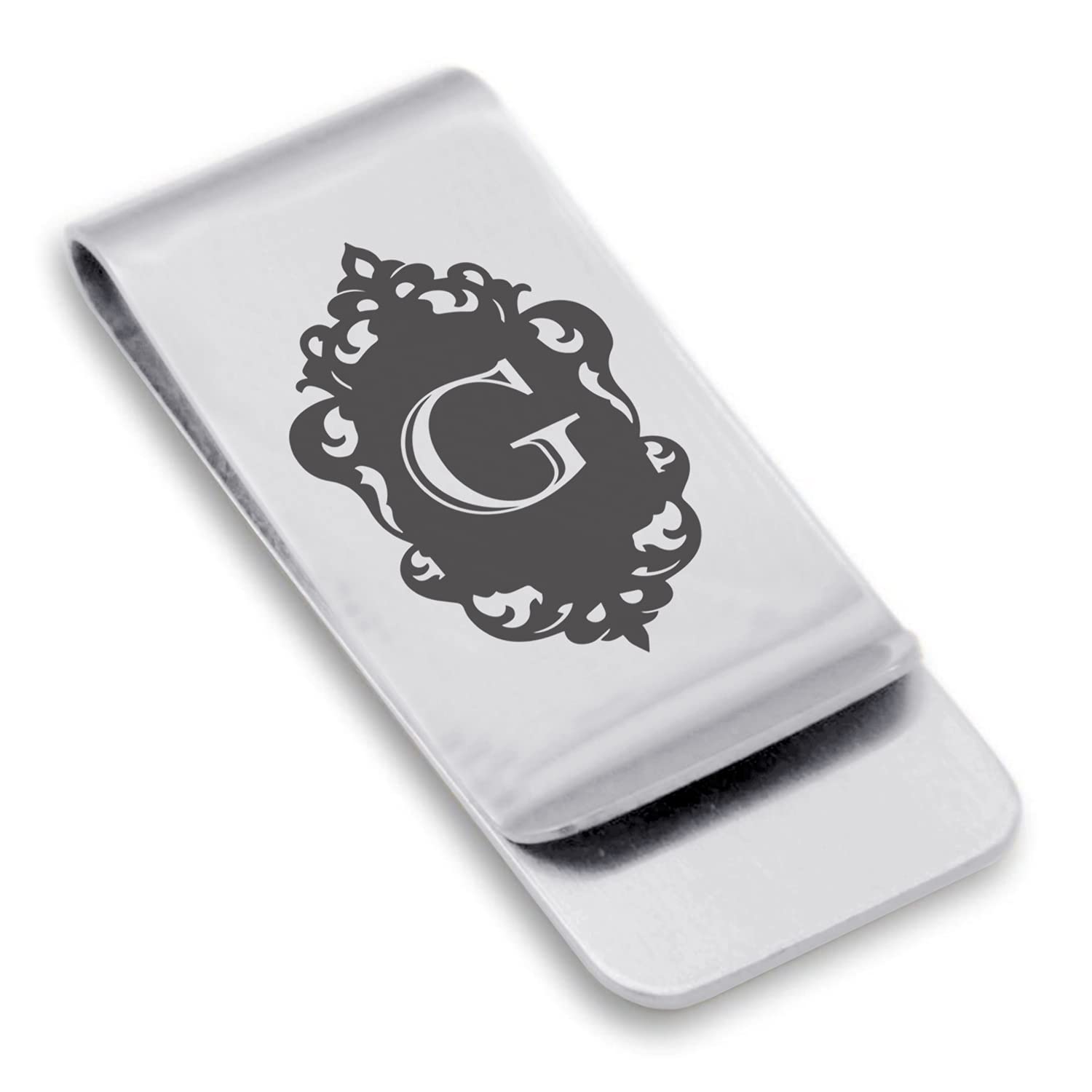 Stainless Steel Royal Crest Alphabet Initial Slim Money Clip Credit Card Holder - Elegant Gift for Men, Wedding, Graduation & Everyday Carry
