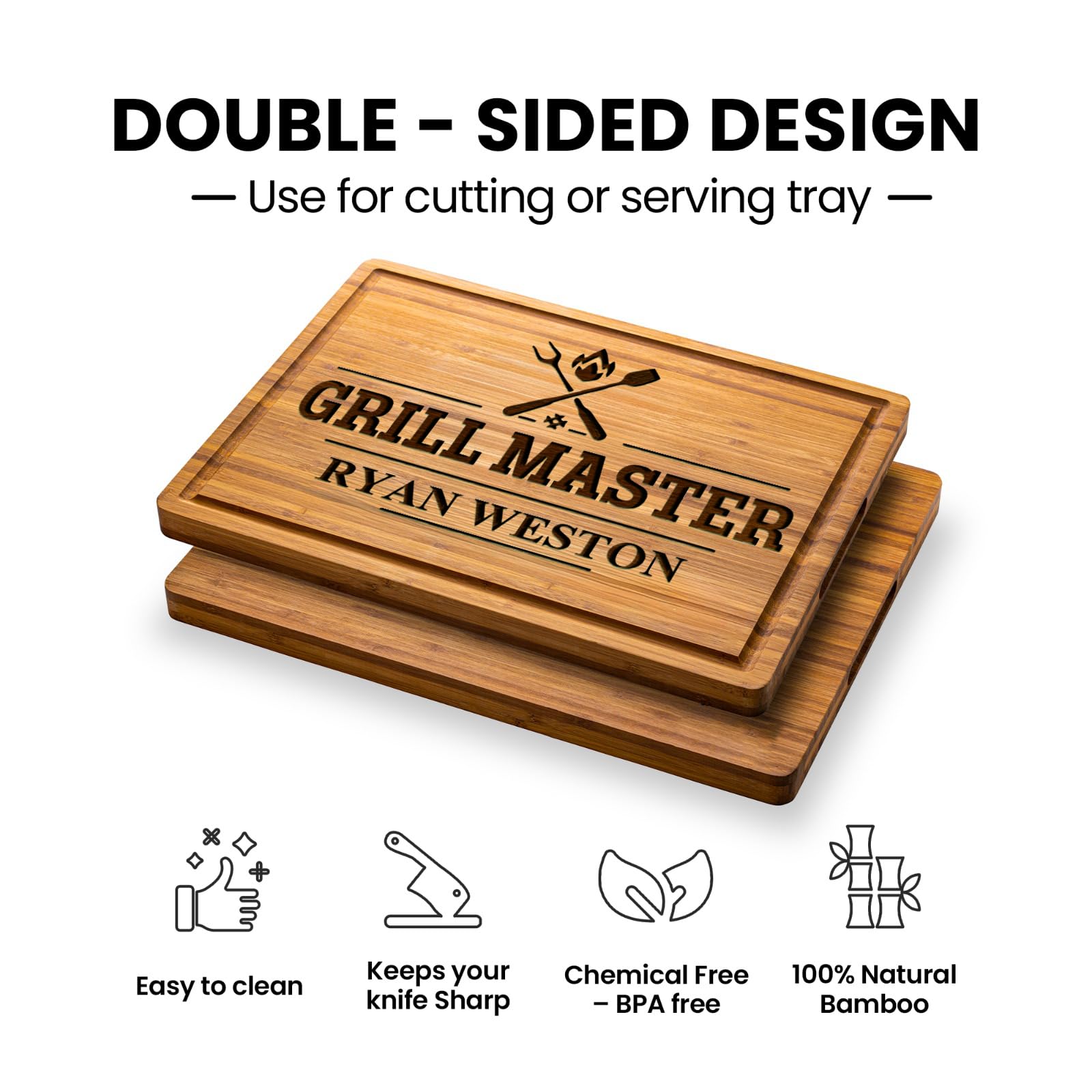 Personalized Engraved Wooden Cutting Board for BBQ & Grilling - Custom Gift for Men, Dad, Father's Day, Birthday & Christmas 2024 | Perfect for Outdoor Cooking, Backyard Parties & Housewarming Gifts