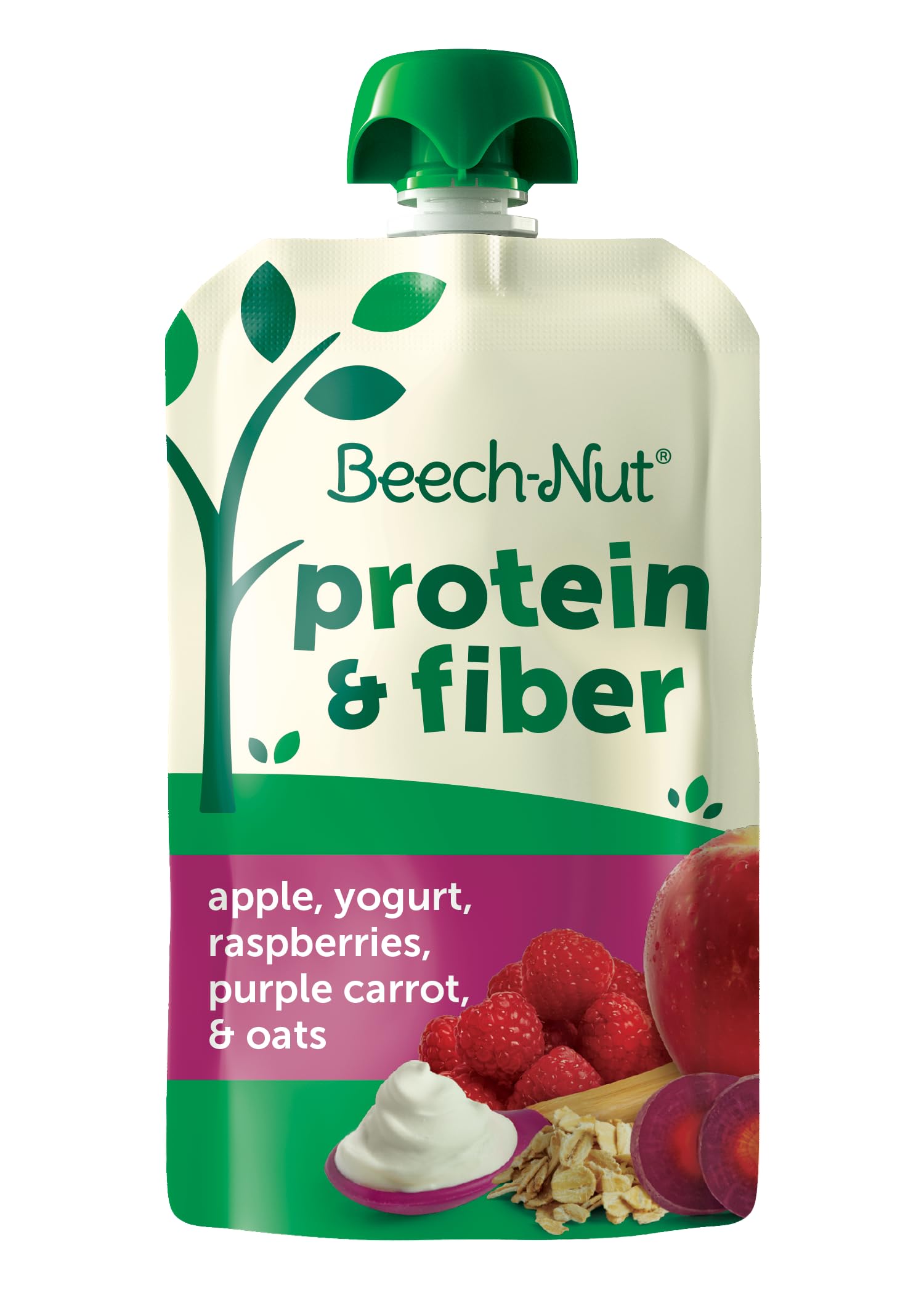 Organic Beech-Nut Baby Food Pouches with Protein & Fiber - Apple Yogurt Raspberry Purple Carrot Oat Puree for Toddlers (3.5 oz, 12 Pack) | Healthy Snacks for On-the-Go, Daycare & Travel