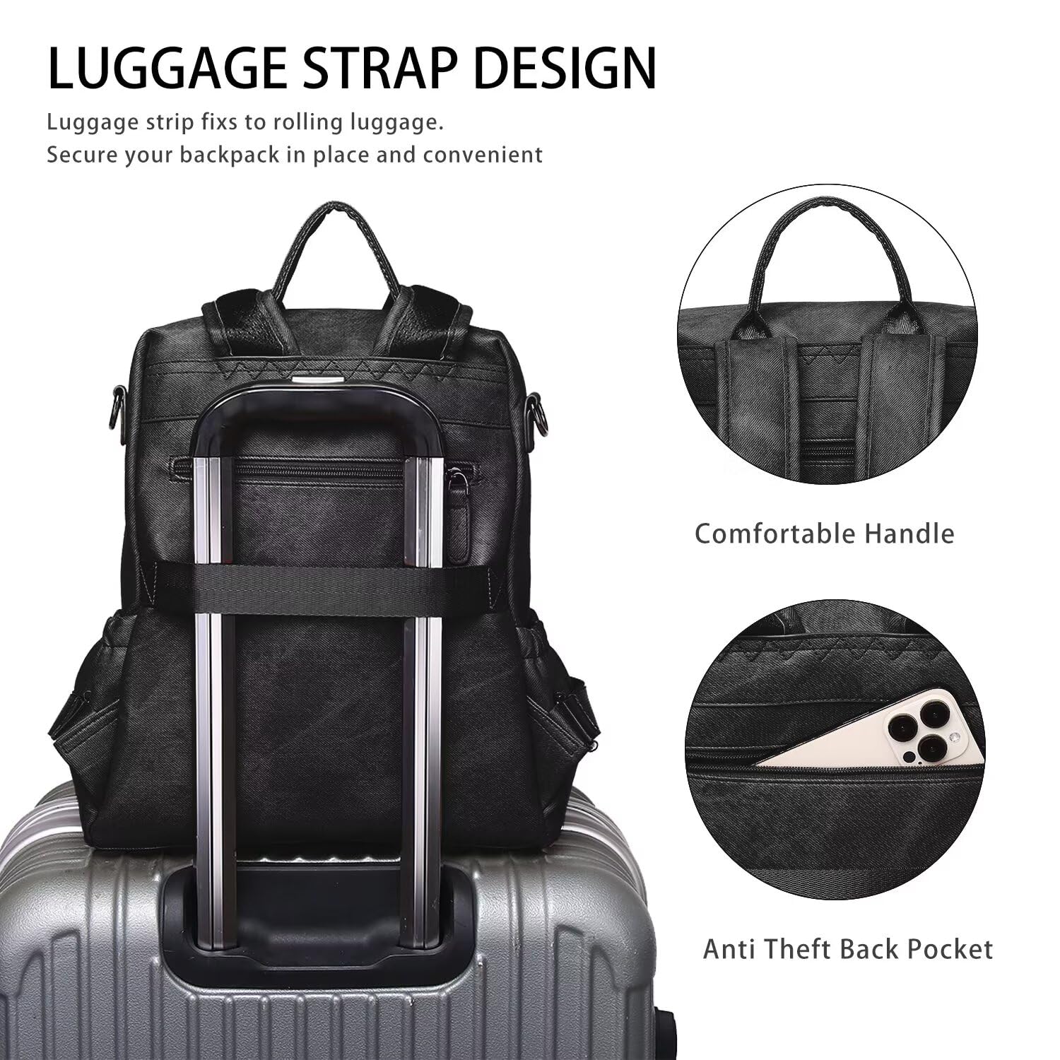 Stylish Women's PU Leather Backpack Purse - Convertible Travel Shoulder Bag & Satchel Handbag 2-Piece Set for Work, College & Weekend Getaways