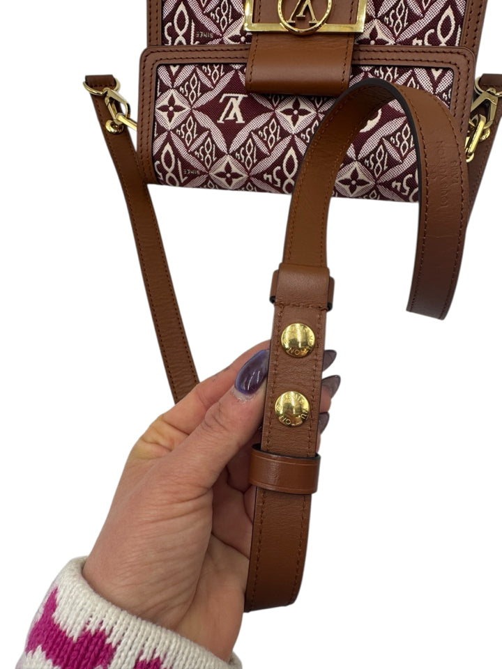 Authentic Louis Vuitton Dauphine Crossbody Bag - Burgundy Jacquard Since 1854 Canvas - Luxury Designer Handbag for Women, Perfect for Work, Travel & Evening Events