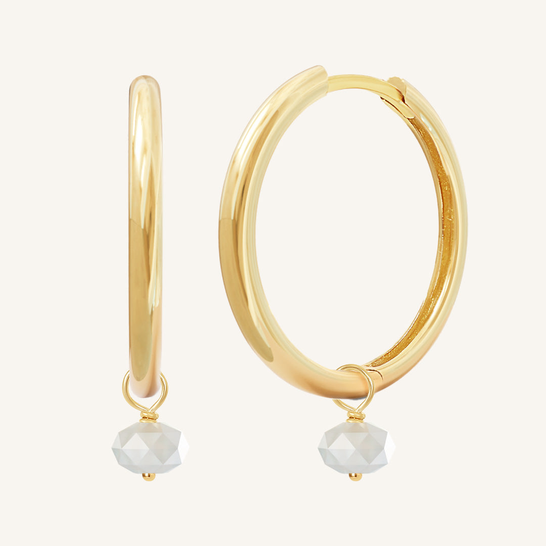 Opulent White Moonstone Plain Hoops Earrings for Women - Stone of Hope & Healing - Perfect for Everyday Wear, Gift Giving & Spiritual Jewelry Collection
