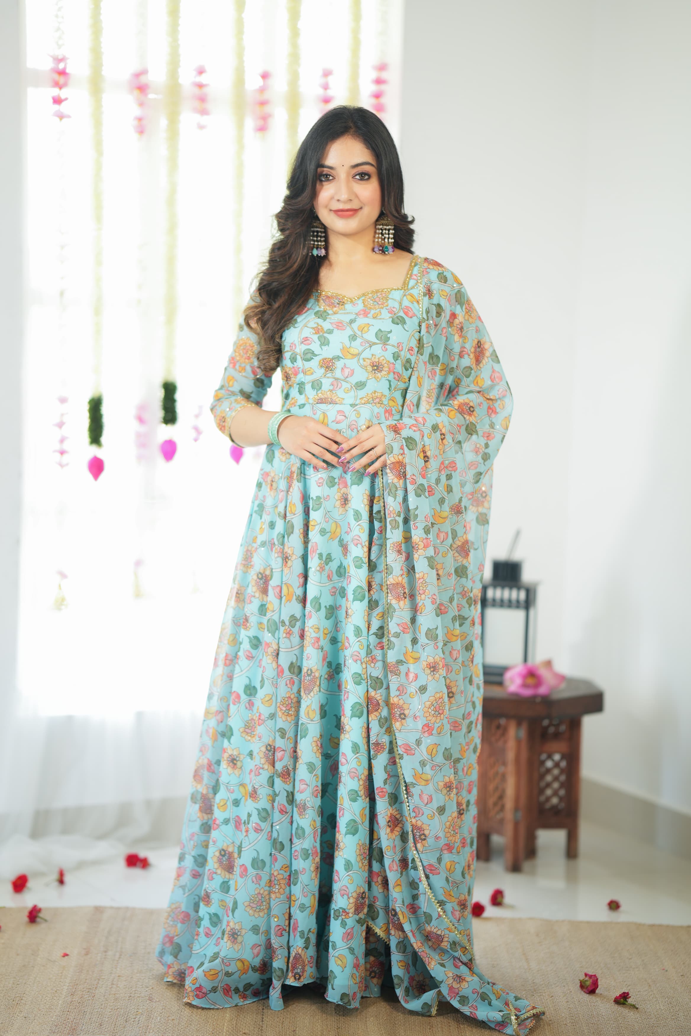 DD591 Anvi Floral Anarkali Dress - Elegant Indian Ethnic Wear for Women | Perfect for Weddings, Parties & Festive Occasions
