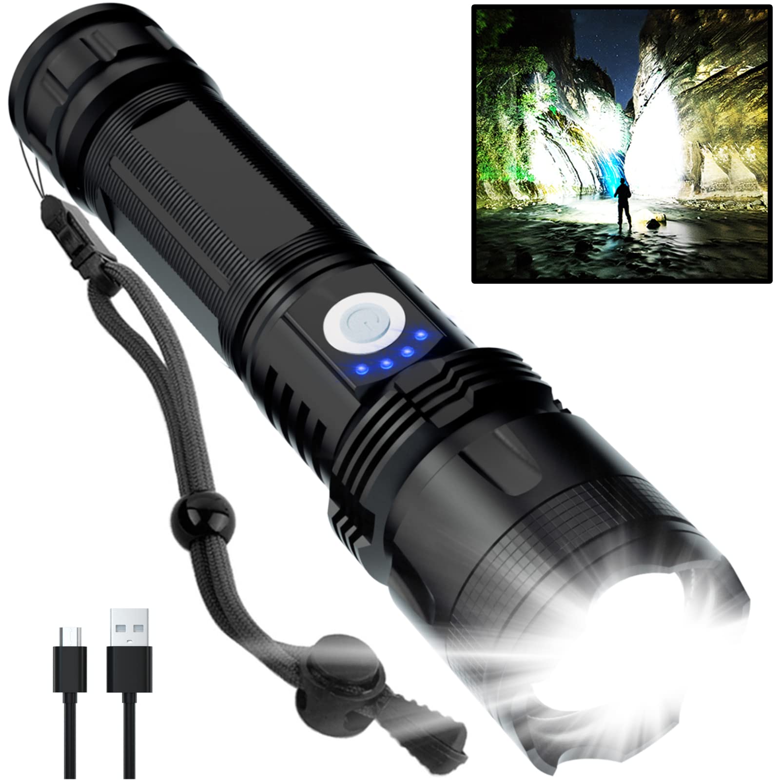 BERCOL 100,000 Lumens Rechargeable LED Tactical Flashlight - Super Bright, Zoomable, 5 Modes, Waterproof - Perfect for Emergencies, Hiking, Camping & Outdoor Adventures