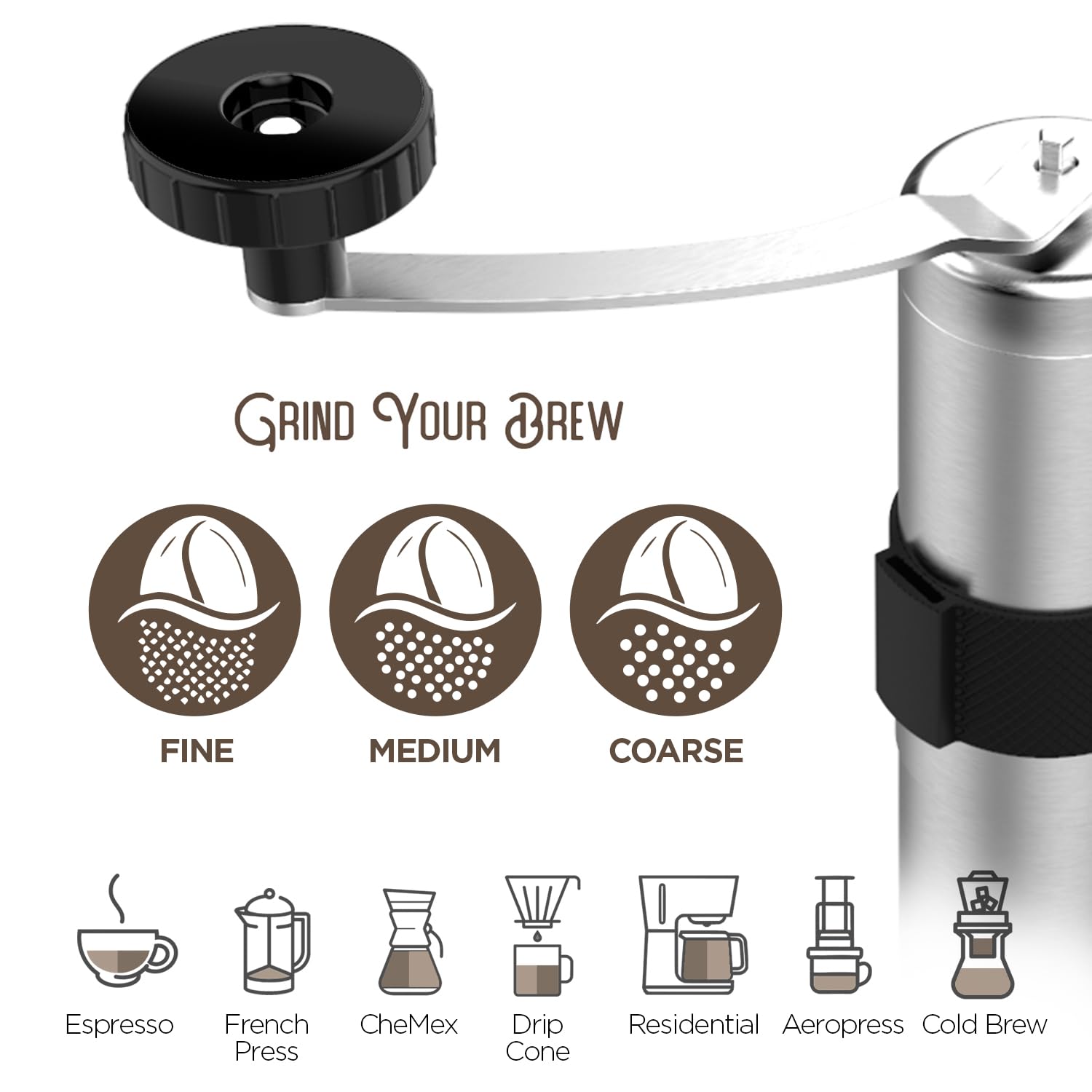 Premium Manual Coffee Grinder - Adjustable 18-Click Hand Crank Coffee Mill with Ceramic Burr, Stainless Steel Body & Ergonomic Handle - Portable for Travel, Camping & Home Brewing - Includes Cleaning Brush & Storage Pouch