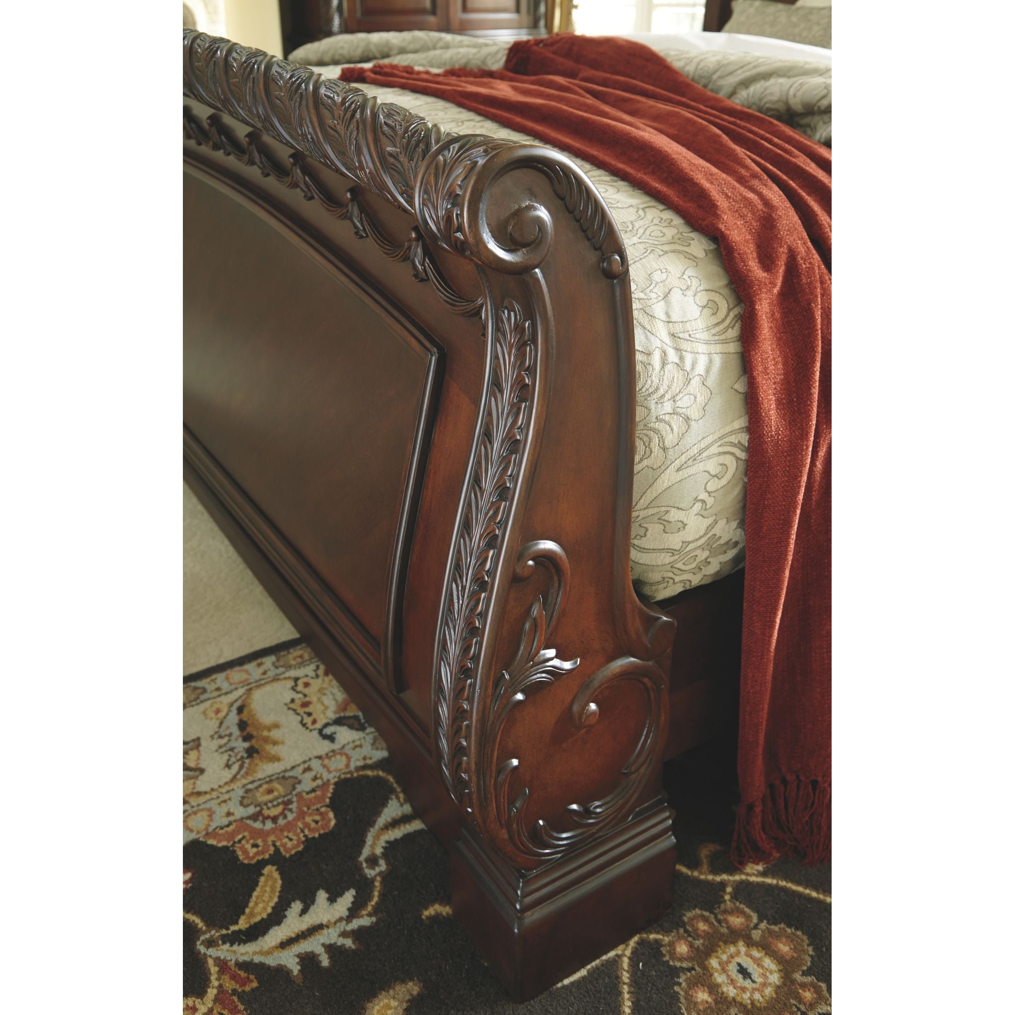 Ashley North Shore 3-Piece Sleigh Bed Set - Queen Size Wooden Bed Frame with Headboard & Footboard - Classic Elegant Bedroom Furniture for Master Suite or Guest Room