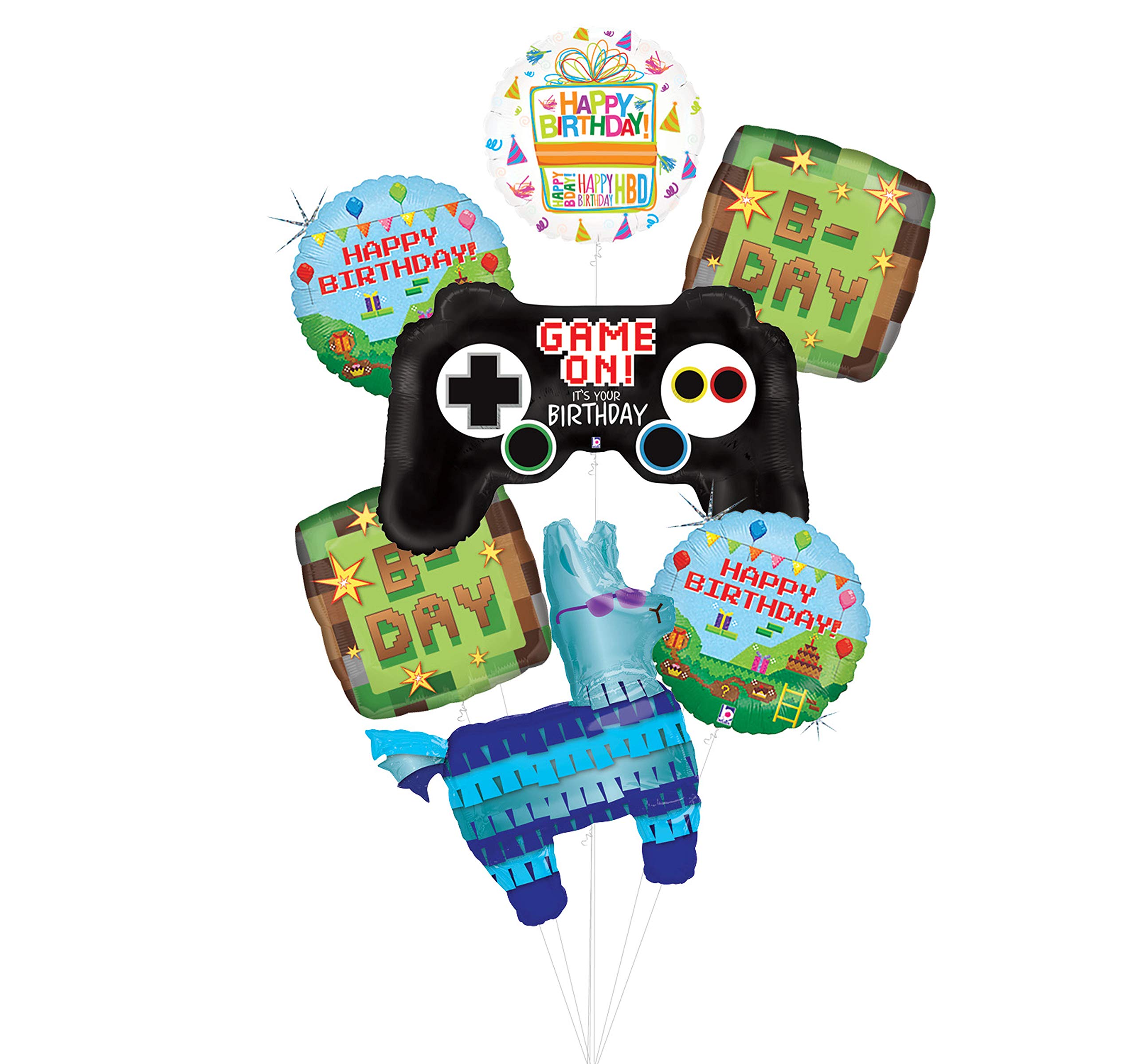 Mayflower Video Game Birthday Party Supplies - Miner Pixelated TNT Balloon Bouquet Decorations with Controller and Llama for Minecraft Themed Parties, Gaming Events & Kids Birthday Decorations