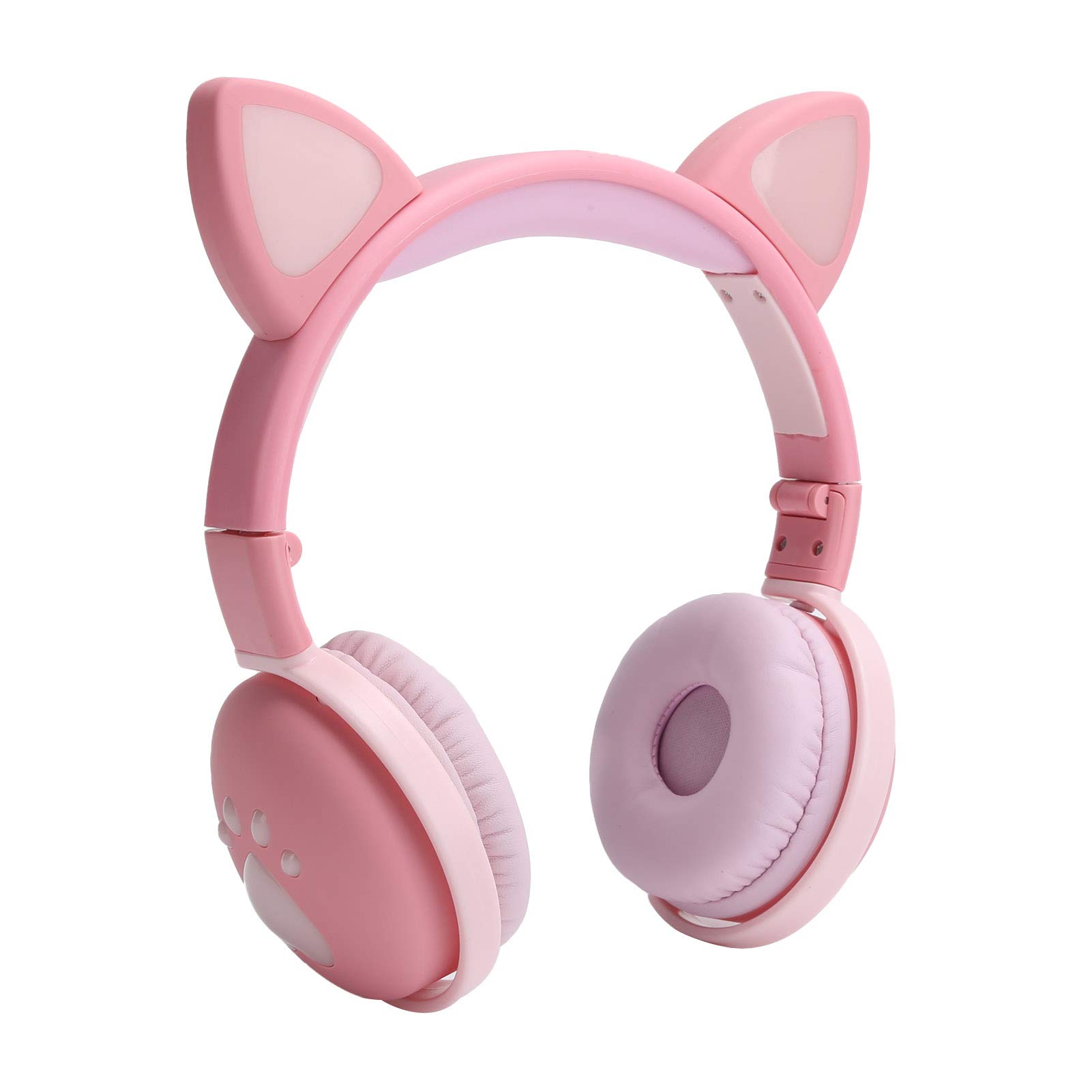 eboxer-1 Wireless Bluetooth 5.0 Cat Ear Headphones with 7-Color LED Lights, Foldable Over-Ear Gaming Headset with Retractable 3.5mm Aux - Compatible with Smartphones, PC, Tablet (Pink) | Perfect for Gaming, Music, and Cosplay Enthusiasts