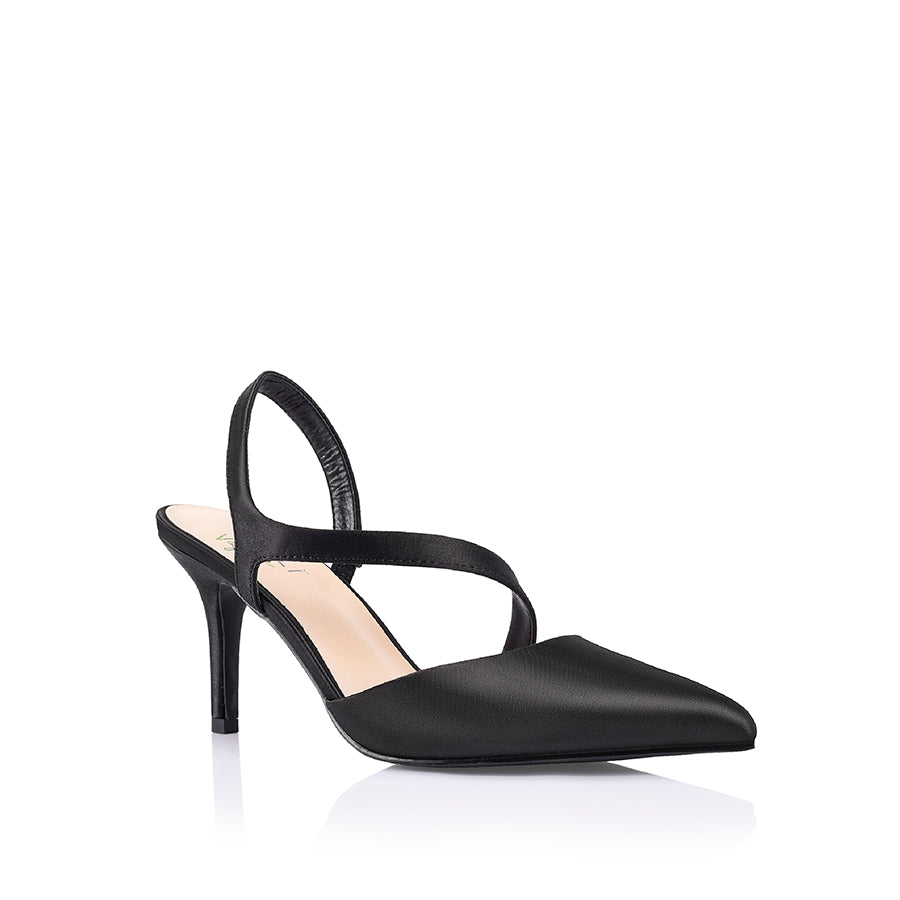 Black Satin Lemon Pointed Toe High Heels for Women - Elegant Dress Pumps for Parties, Weddings & Office Wear