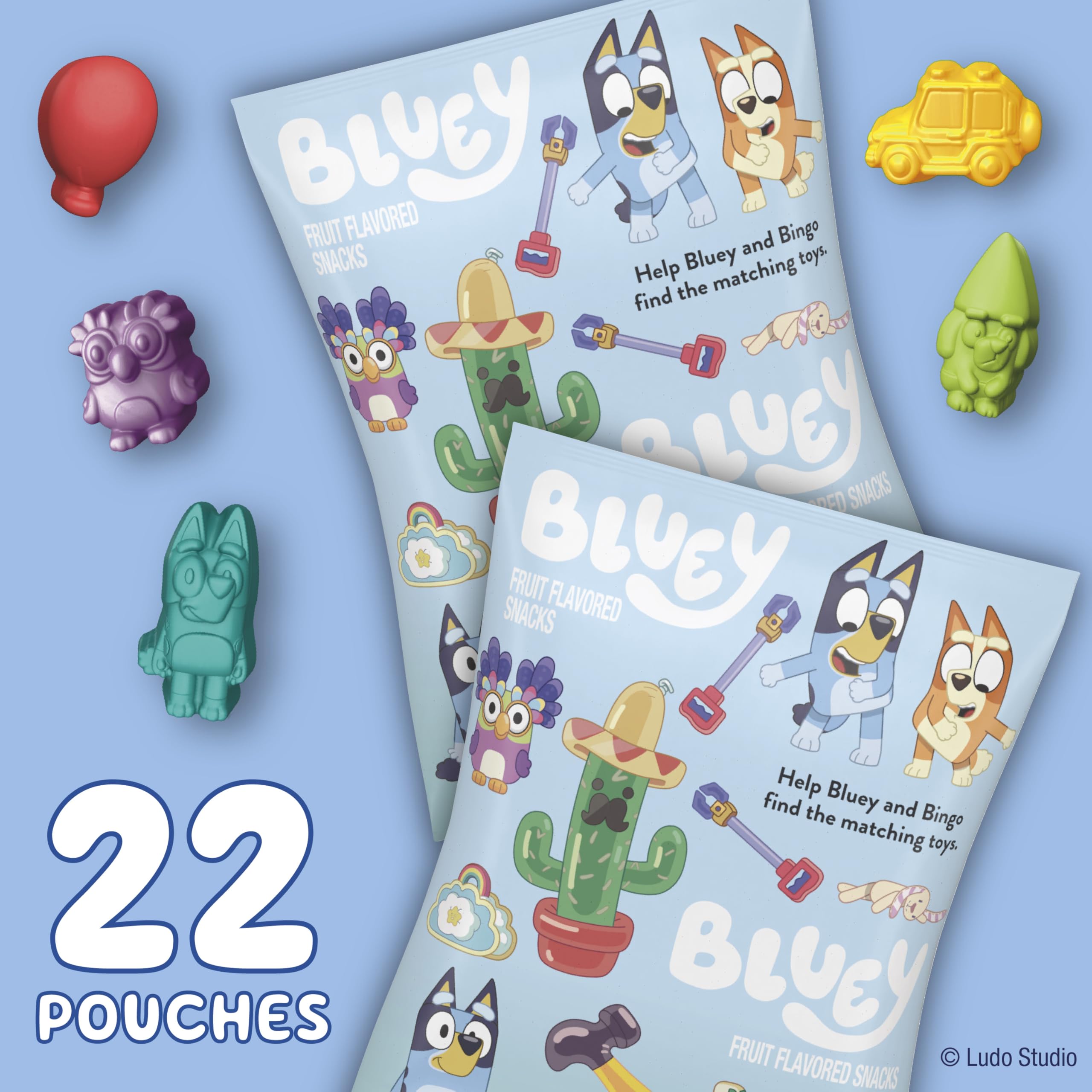 Bluey Fruit Flavored Snacks - Gluten Free, 22 Count Value Pack (17.6 oz) - Easter Basket Stuffers & Treat Pouches for Kids Lunch Box, School Snacks & Party Favors