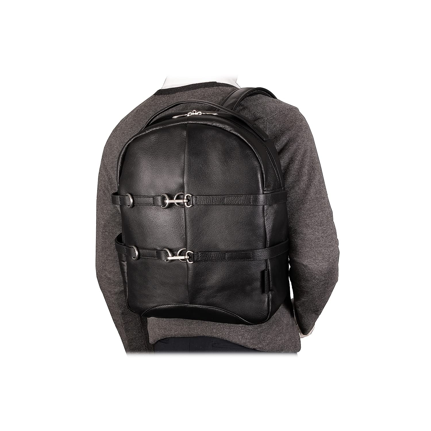 McKlein Oakland Pebble Grain Calfskin Leather 15 Inch Business Casual Laptop Backpack for Men & Women - Tablet Compartment - Durable Work & Travel Bag - Black (18795) - Perfect for Office, Commuting & Business Trips