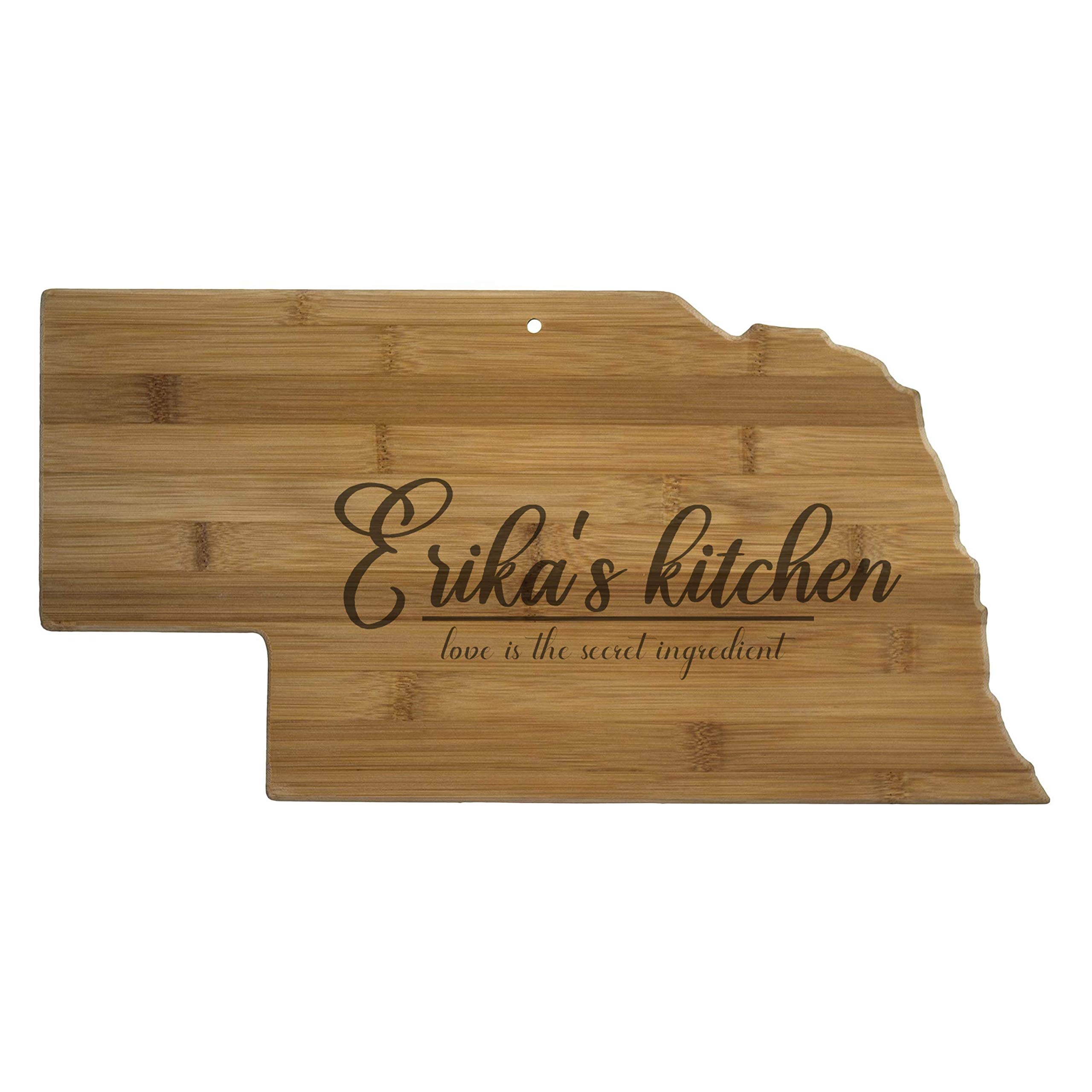 Personalized Nebraska State Shaped Bamboo Cutting Board - Custom Engraved Wooden Serving Tray & Cheese Board - Perfect for Housewarming Gifts, Kitchen Decor & Party Serving (Nebraska)