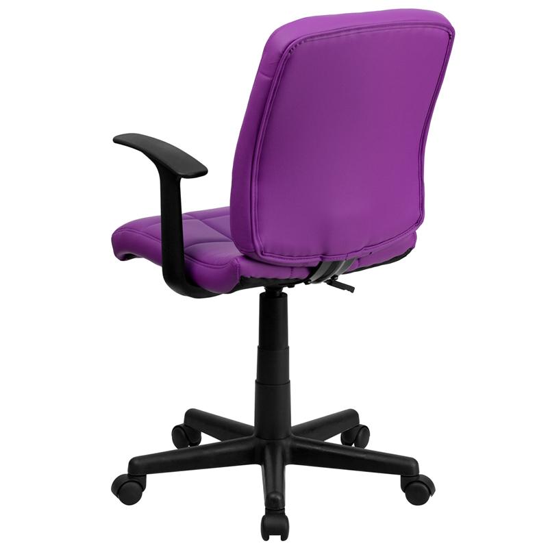 FLASH Clayton Mid Back Black Quilted Vinyl Swivel Task Office Chair with Arms - Ergonomic Desk Chair for Home Office, Computer Workstation & Conference Room