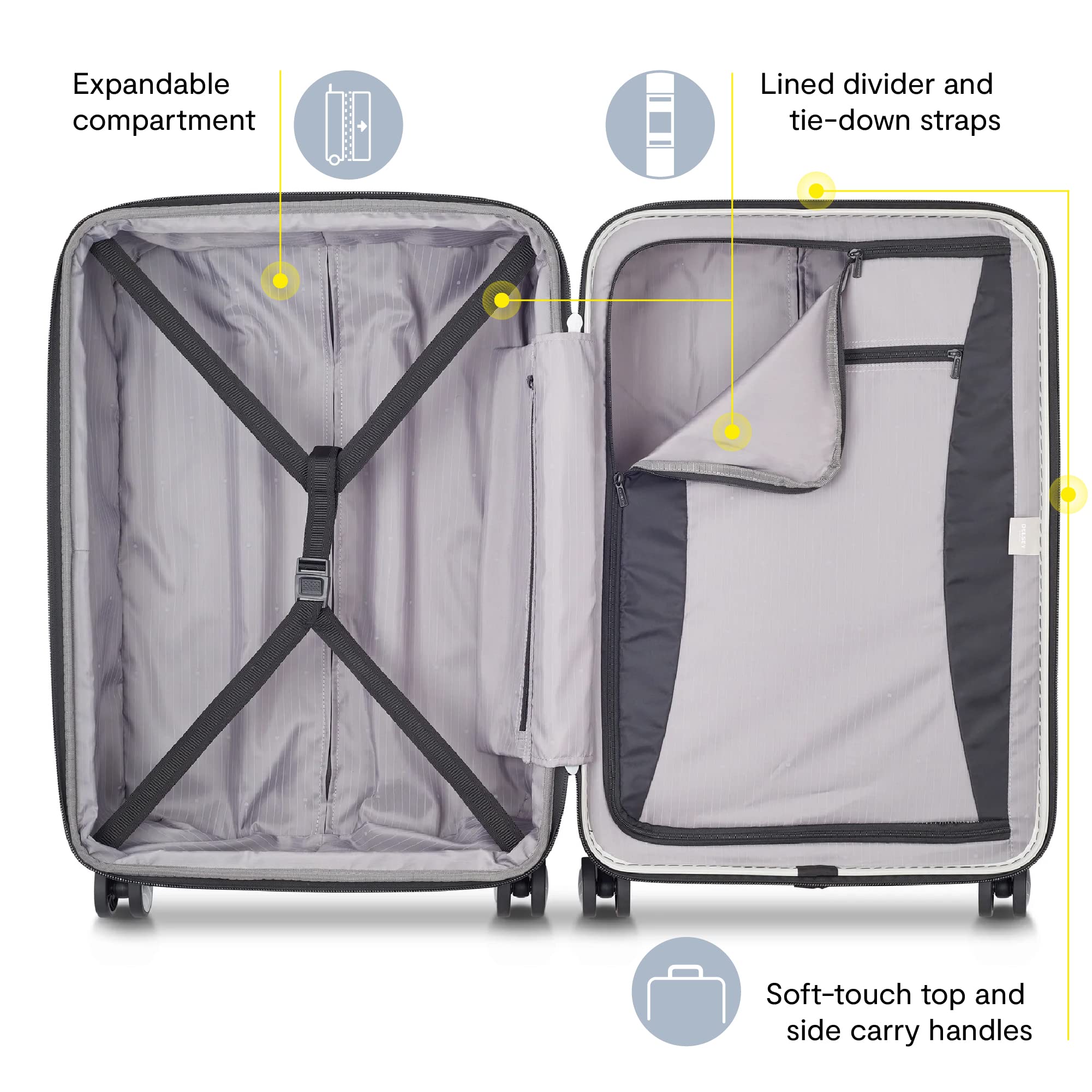 Delsey Paris Titanium Hardside Expandable Luggage with 360° Spinner Wheels - 25 Inch Checked-Medium Suitcase (Graphite) | Perfect for International Travel, Business Trips & Family Vacations