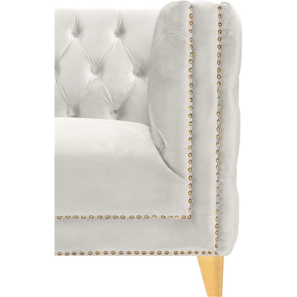 MAKLAINE Modern Velvet & Iron Accent Chair in Cream - Stylish Living Room, Dining Room, or Office Seating