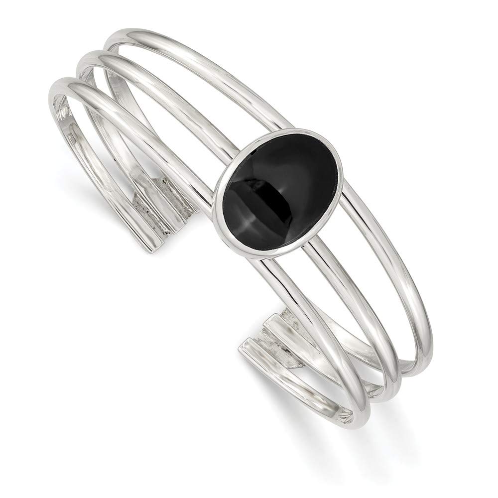 Sterling Silver Onyx Three Strand Cuff Bangle Bracelet for Women | Elegant Adjustable Statement Jewelry for Parties, Weddings & Everyday Wear