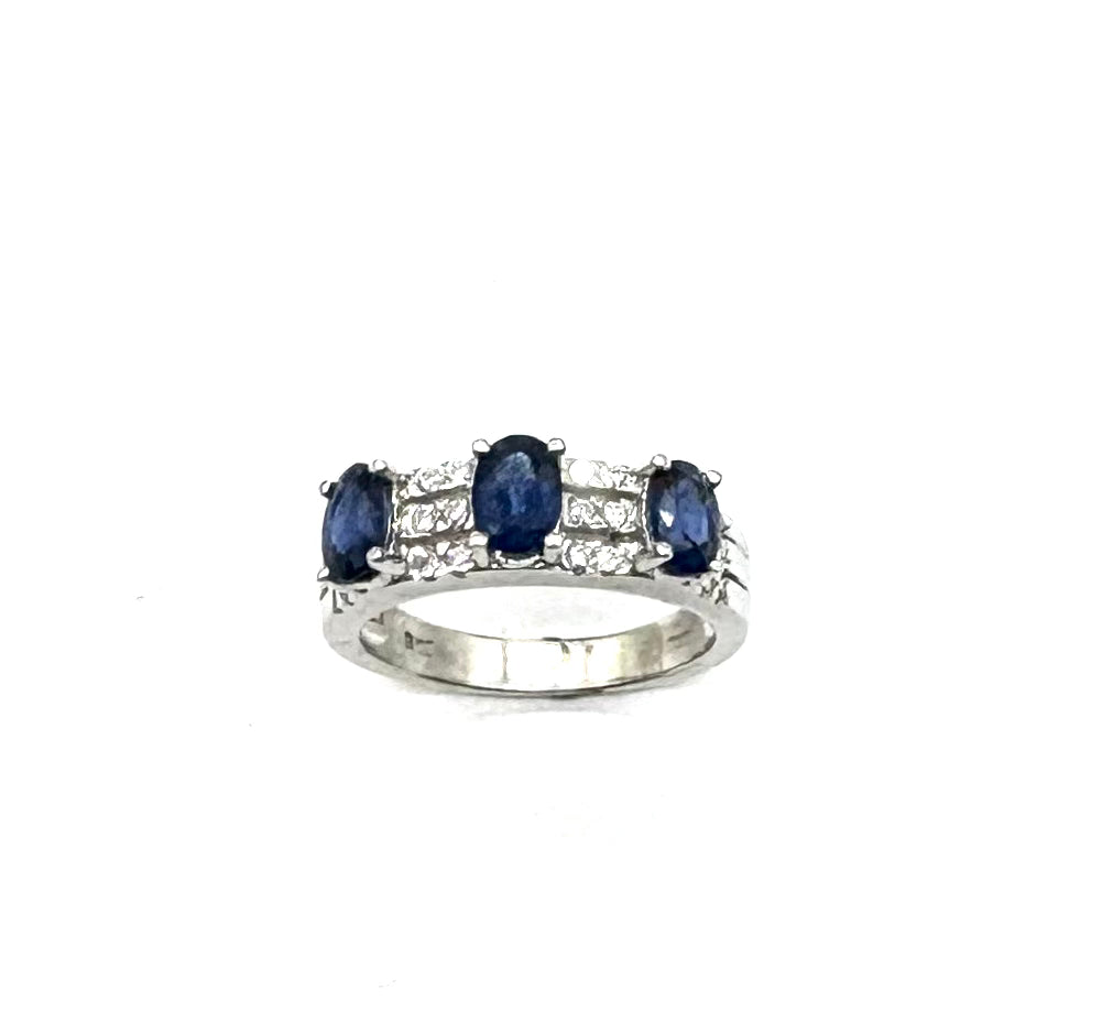 18K Gold Diamond and Sapphire 3 Row Stackable Ring for Women - Elegant Wedding, Anniversary, or Gift Jewelry for Special Occasions