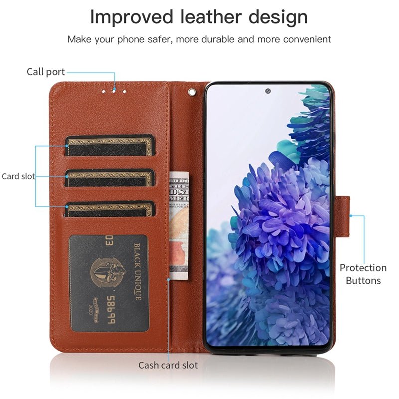 Genuine Leather Wallet Case for Samsung Galaxy - Slim RFID Blocking Phone Cover with Card Holder for Daily Use & Travel