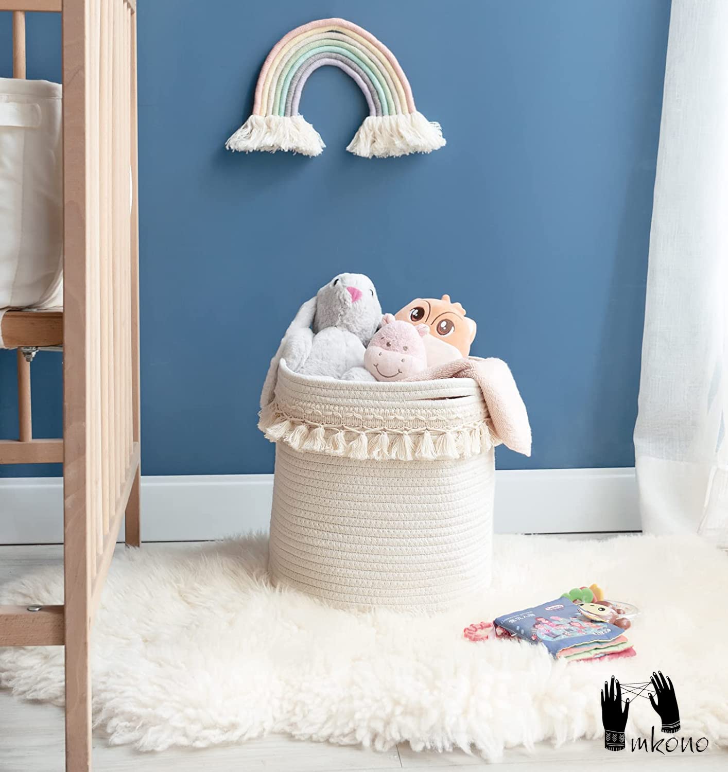 Macrame Cotton Rope Basket - Boho Nursery Decor & Storage Organizer (11