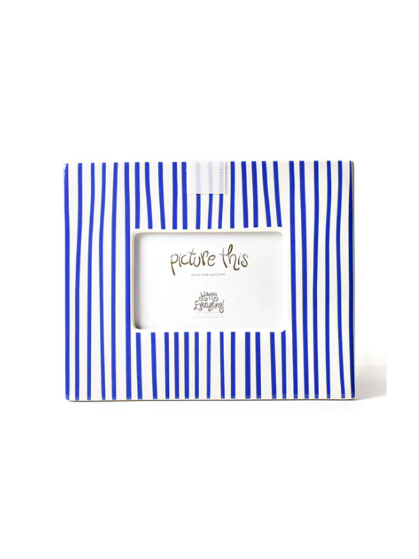 Happy Everything Indigo Skinny Stripe Mini Rectangle Frame - Stylish Home & Office Decor for Wall Art, Photo Display, and Gift Giving