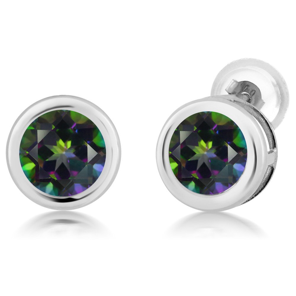 2.00 Ct Round 6mm Green Mystic Topaz 14K White Gold Stud Earrings for Women & Men | Gem Stone King | Elegant Jewelry Gift for Anniversary, Birthday & Special Occasions