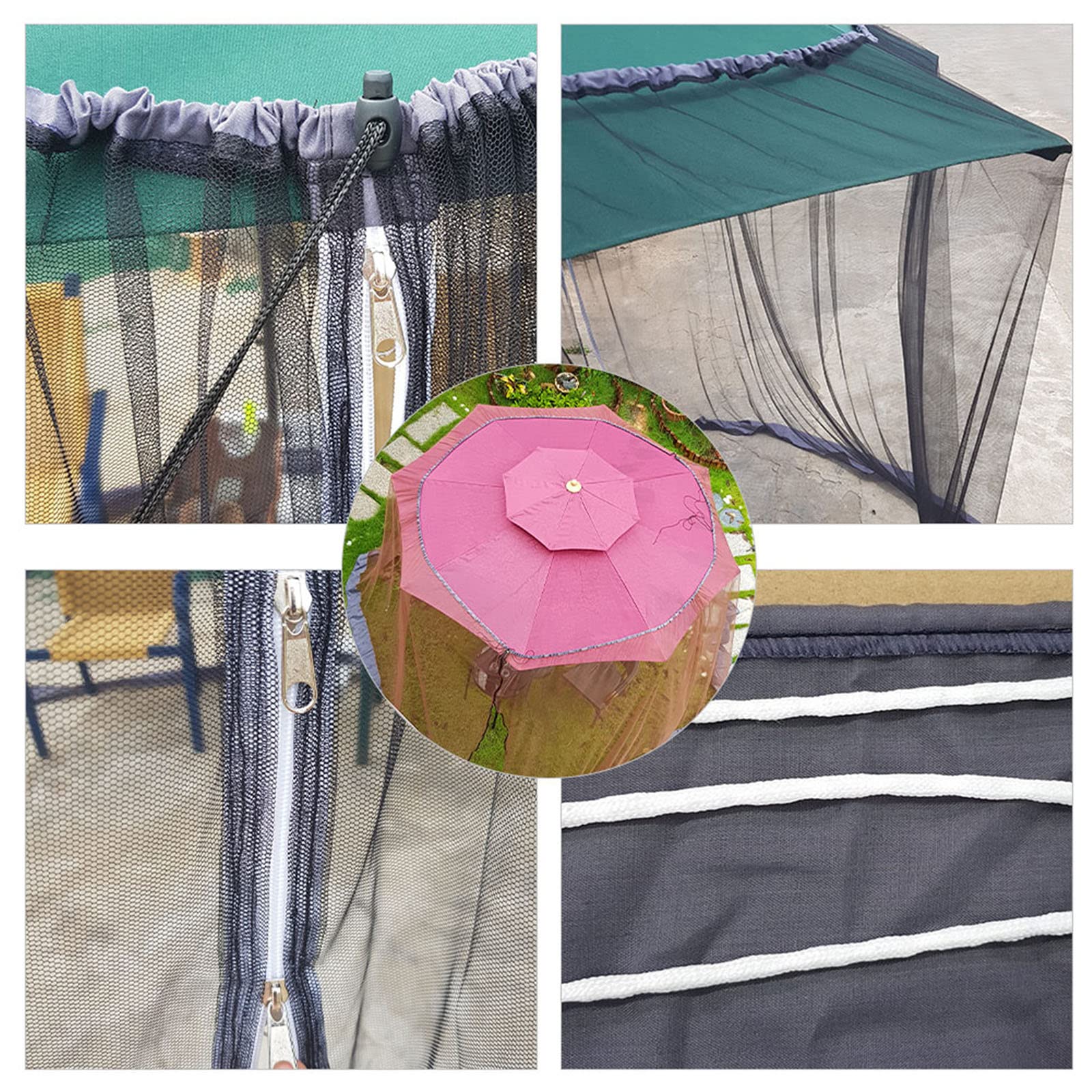 Outdoor Mosquito Net Canopy with Zipper & Drawstring - Waterproof Umbrella & Patio Table Cover for Backyard, Garden, and Camping Protection